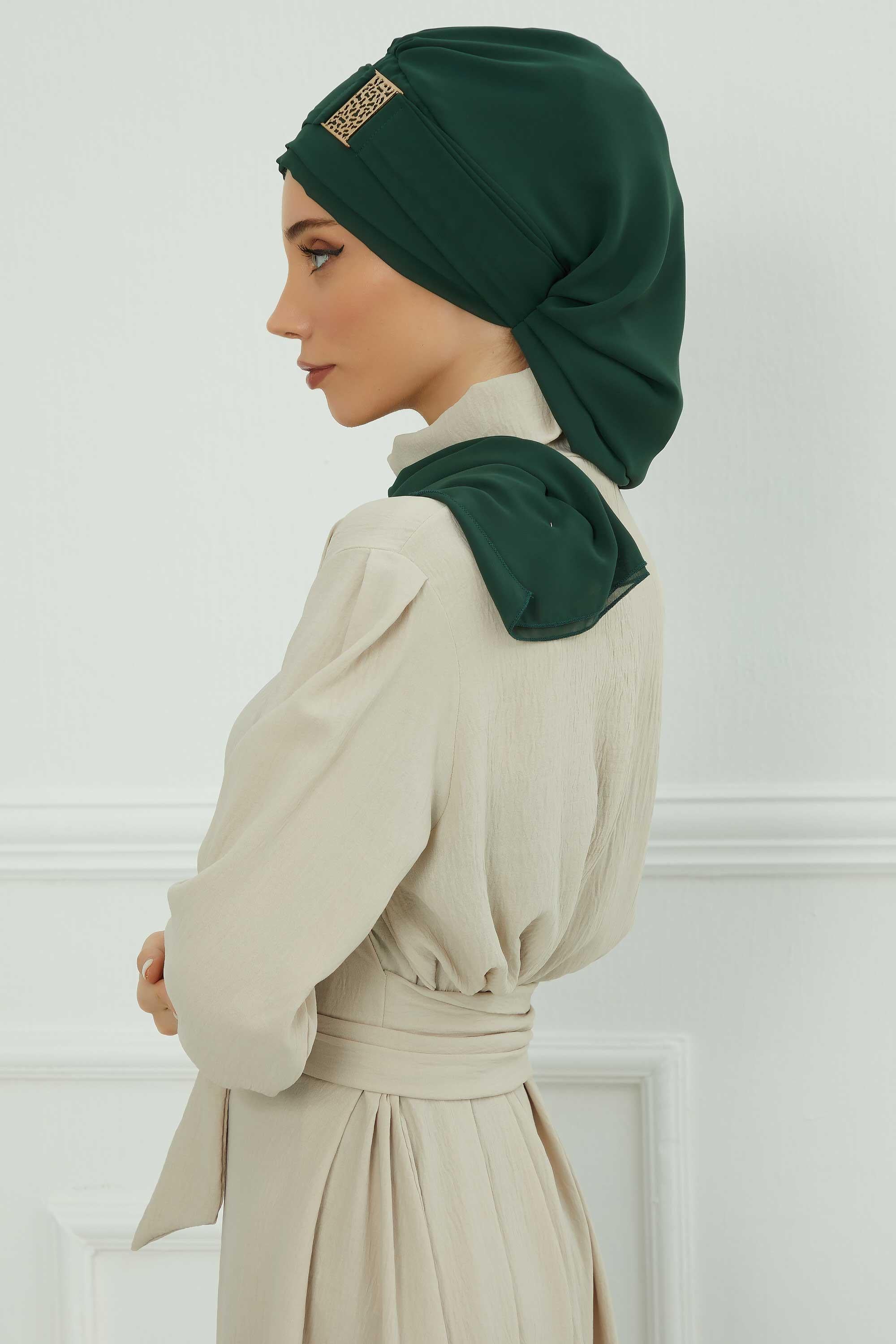 Dekolte Kapatabilen Gold Aksesuarlı Şifon Hazır Türban,HT-11