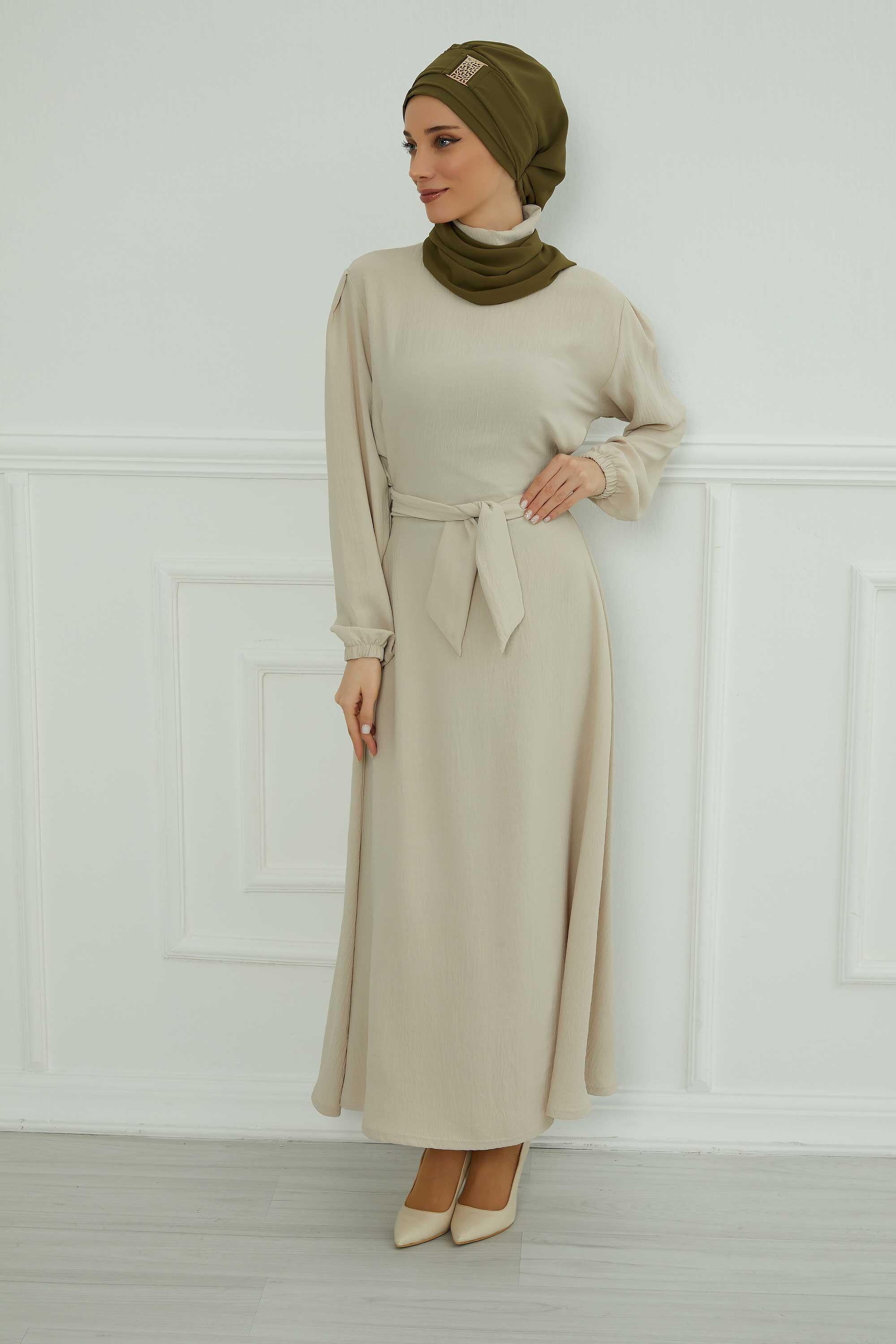 Dekolte Kapatabilen Gold Aksesuarlı Şifon Hazır Türban,HT-11