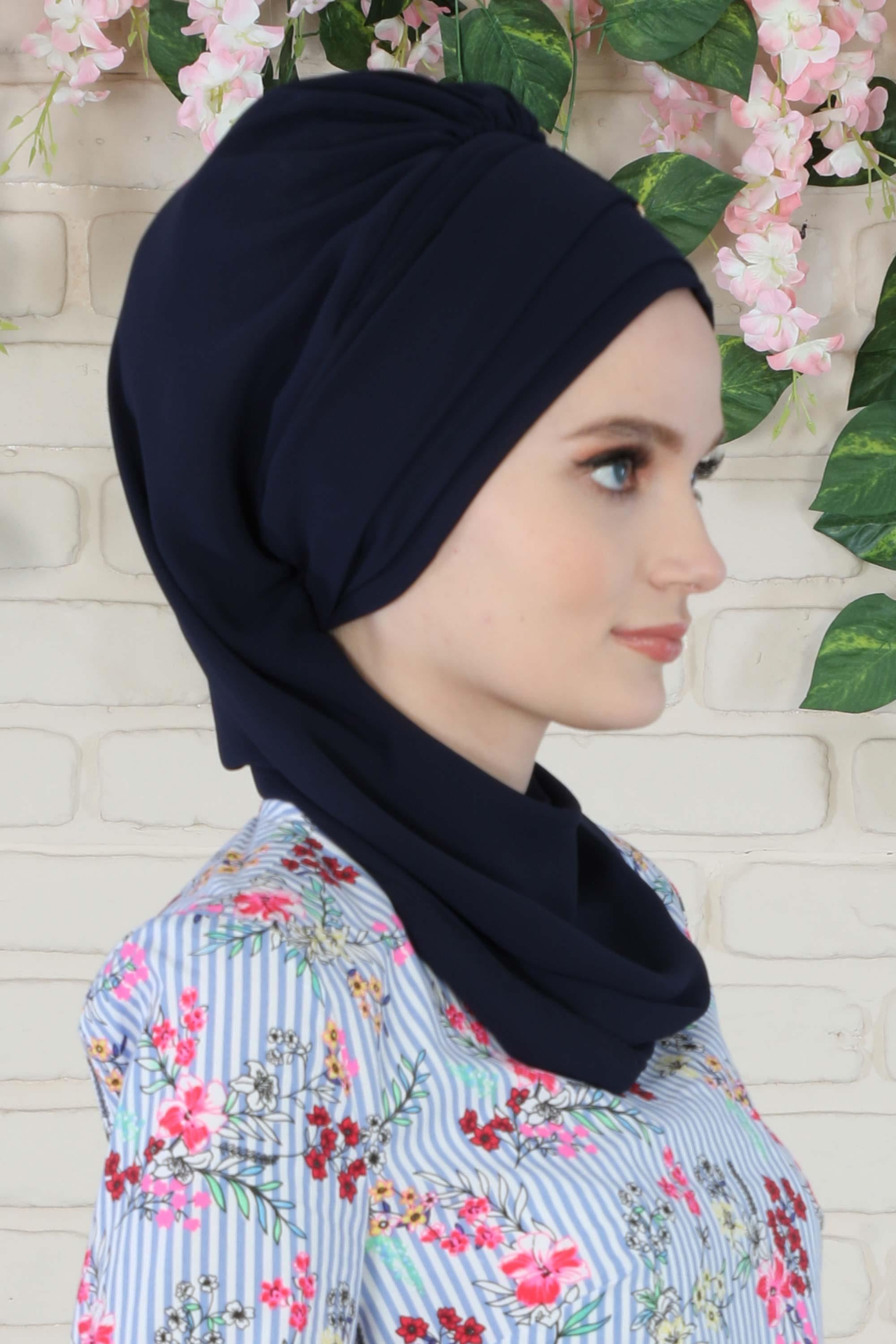 Dekolte Kapatabilen Gold Aksesuarlı Şifon Hazır Türban,HT-11