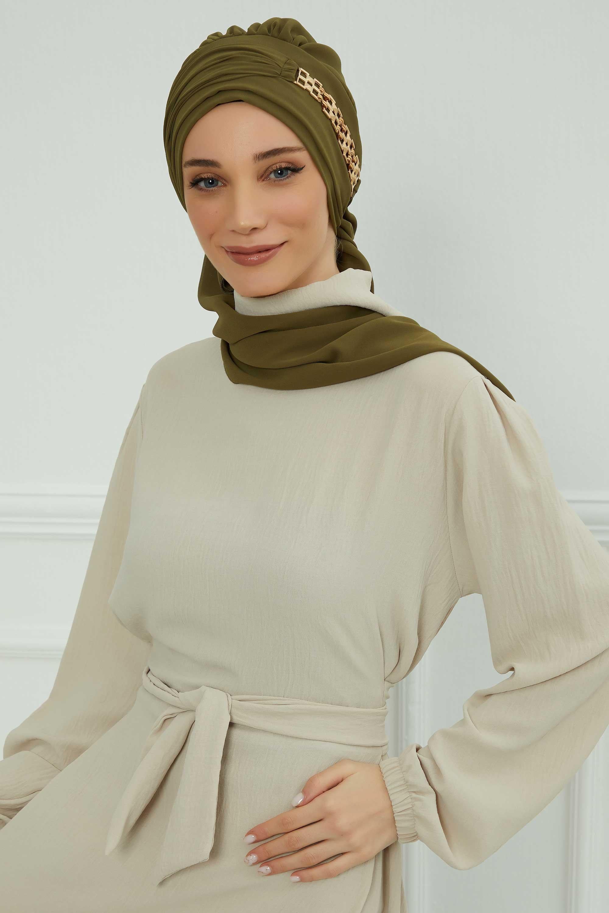 Gold Aksesuarlı Tasarım Şifon Hazır Türban,HT-28,HT-28