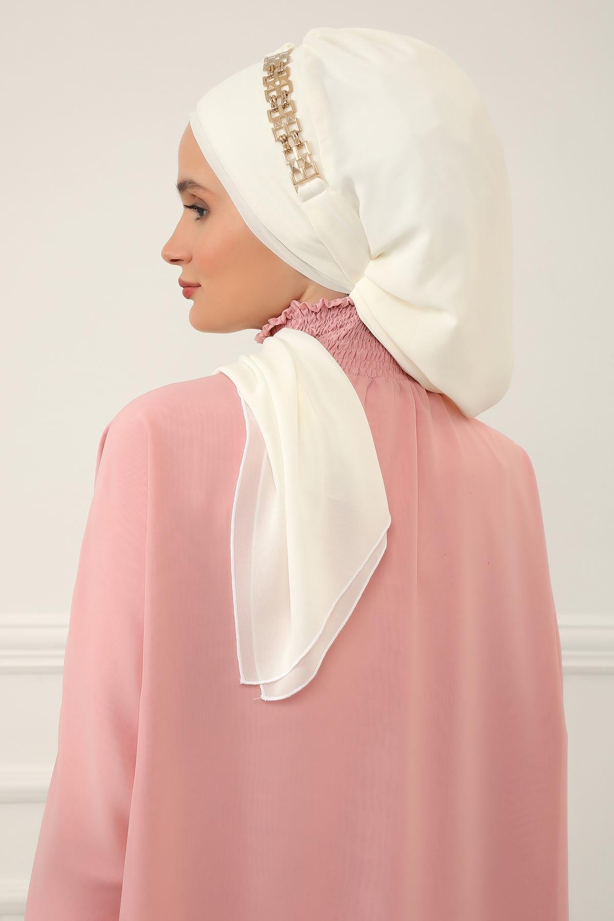 Gold Aksesuarlı Tasarım Şifon Hazır Türban,HT-28,HT-28