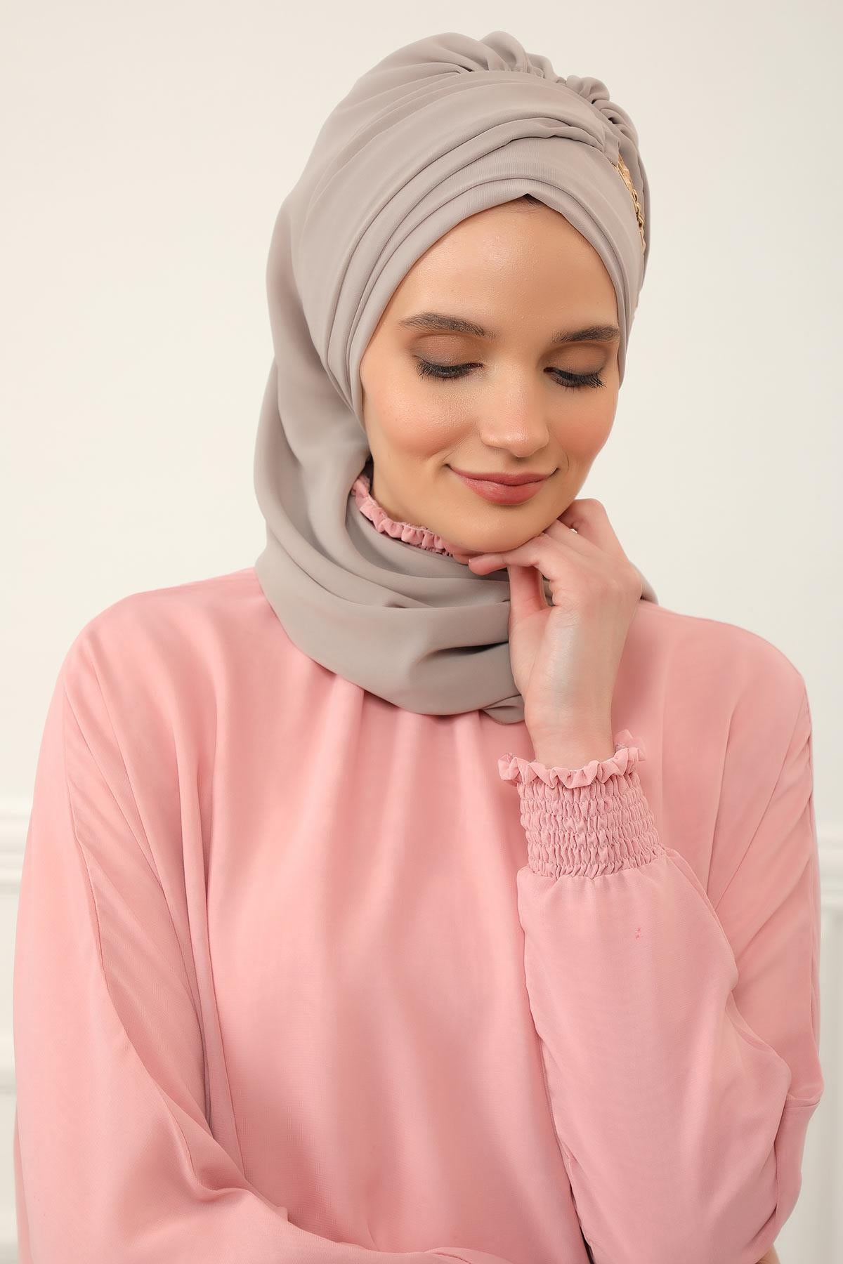 Gold Aksesuarlı Tasarım Şifon Hazır Türban,HT-28,HT-28