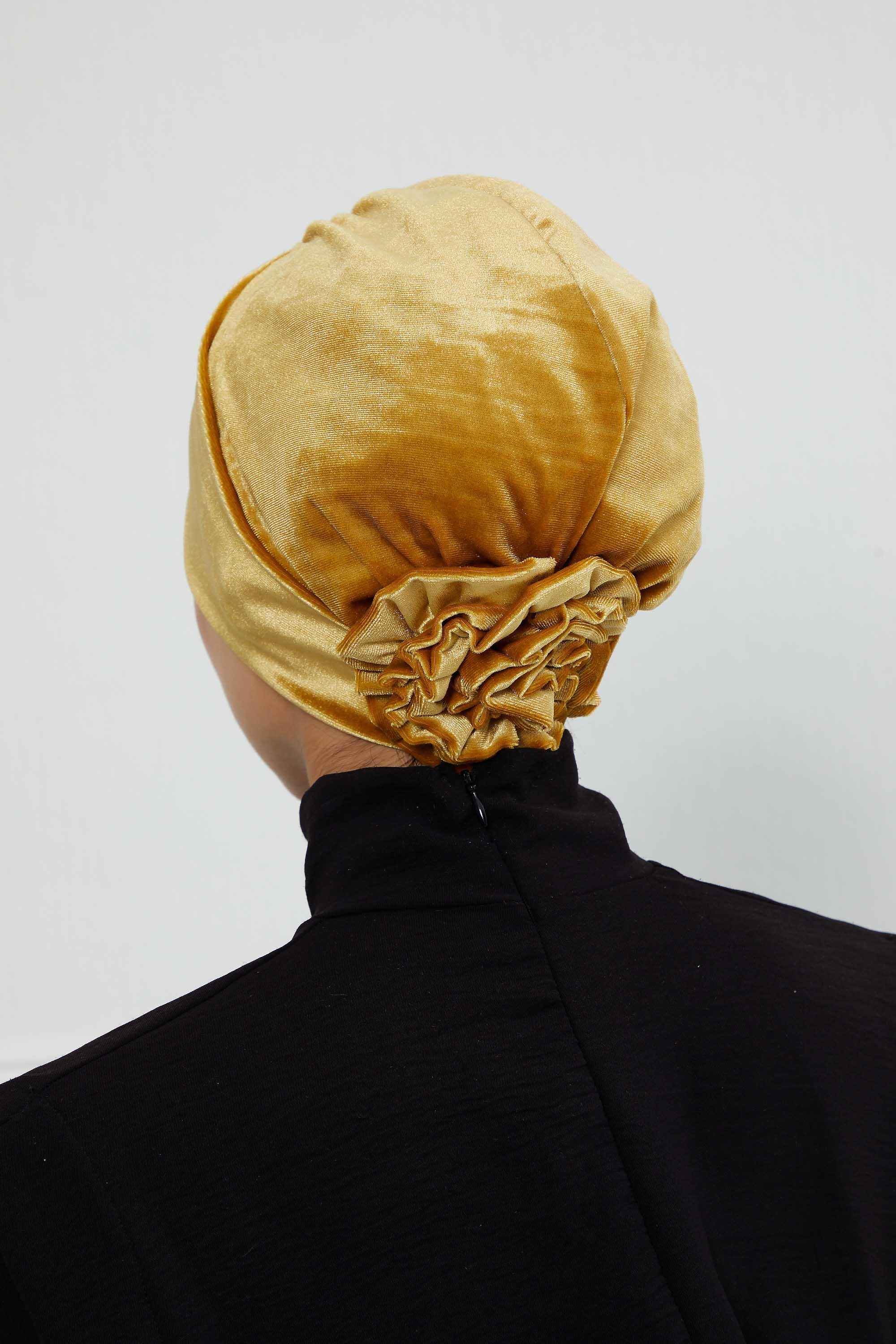 Gül Detaylı Kadife Bone,B-53K