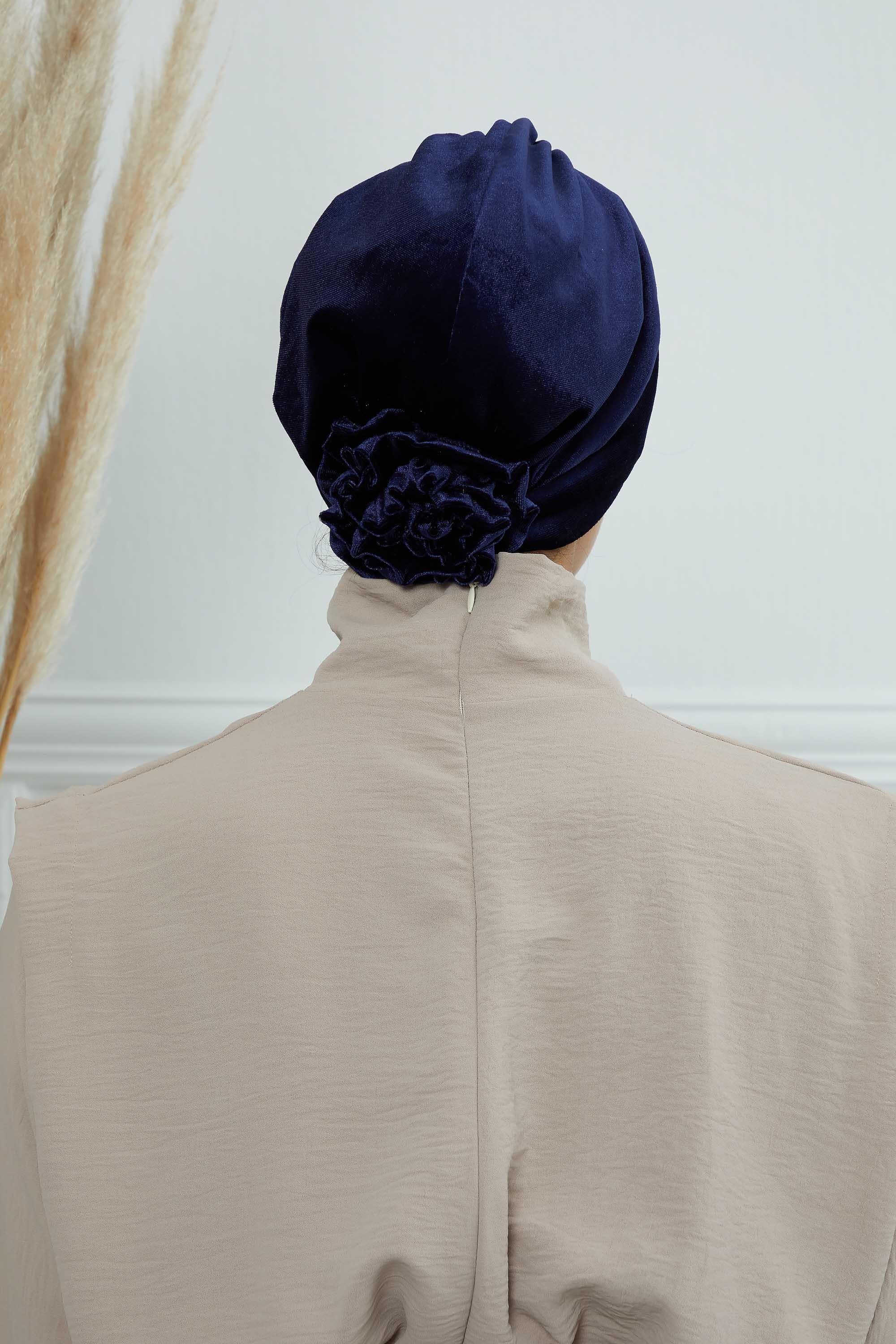 Gül Detaylı Kadife Bone,B-53K