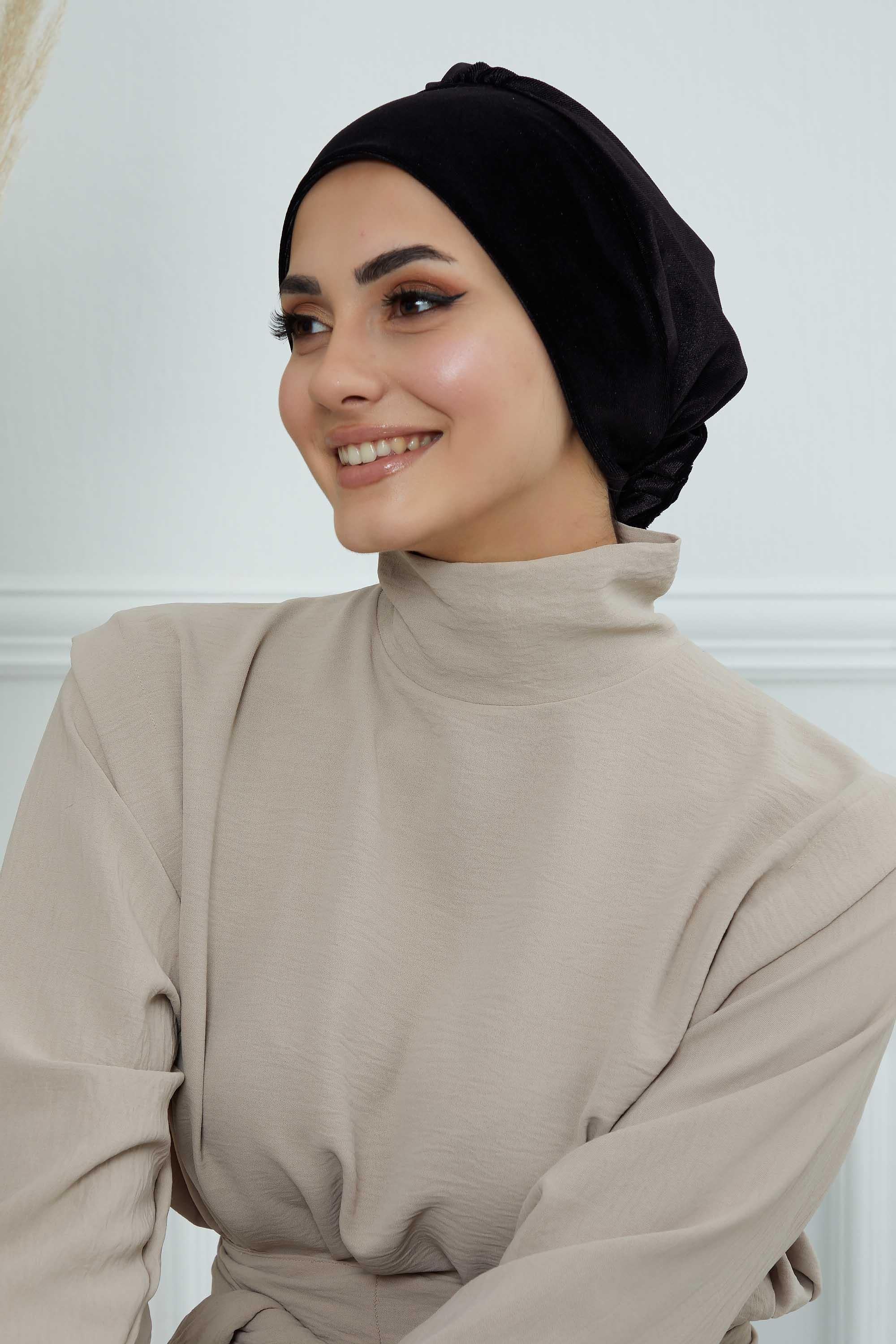 Gül Detaylı Kadife Bone,B-53K