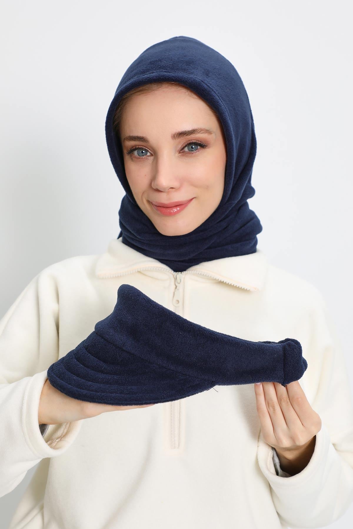 Kadın Çıkarılabilir Siperlikli Polar,Atkı Kışlık Türban,B-84PL
