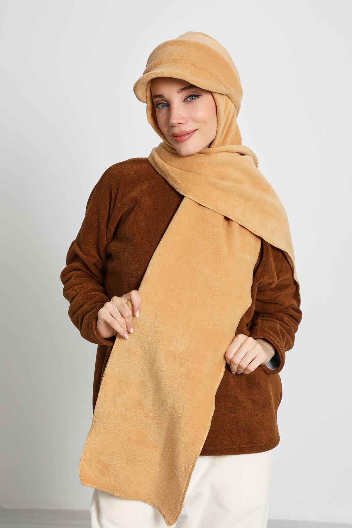 Kadın Çıkarılabilir Siperlikli Polar,Atkı Kışlık Türban,B-84PL