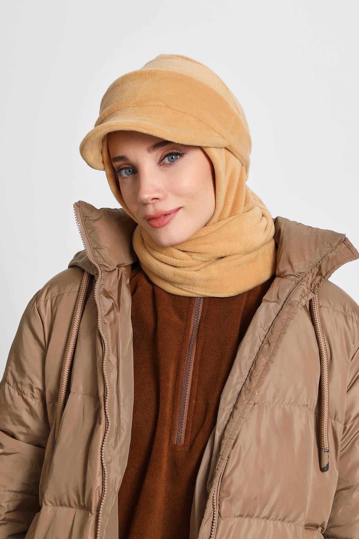 Kadın Çıkarılabilir Siperlikli Polar,Atkı Kışlık Türban,B-84PL