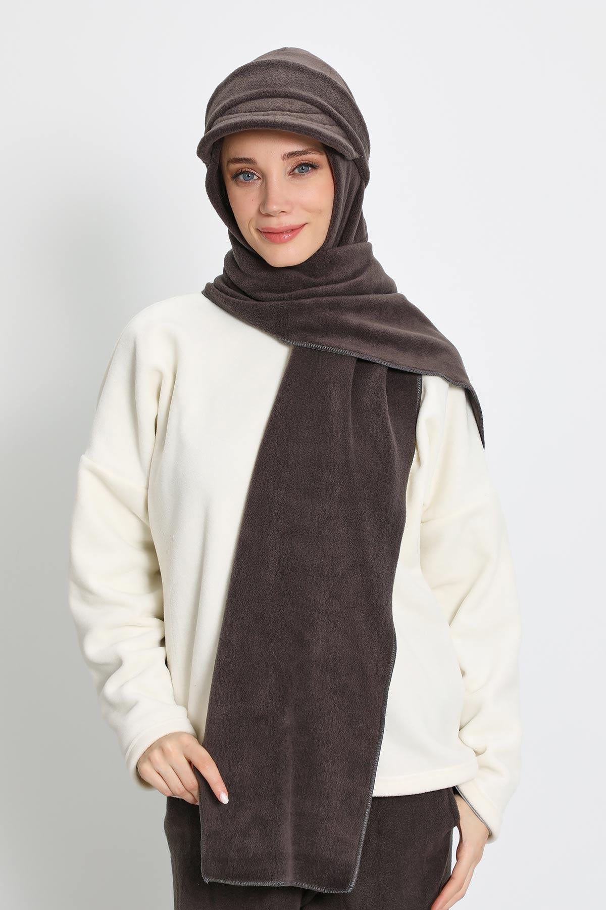 Kadın Çıkarılabilir Siperlikli Polar,Atkı Kışlık Türban,B-84PL