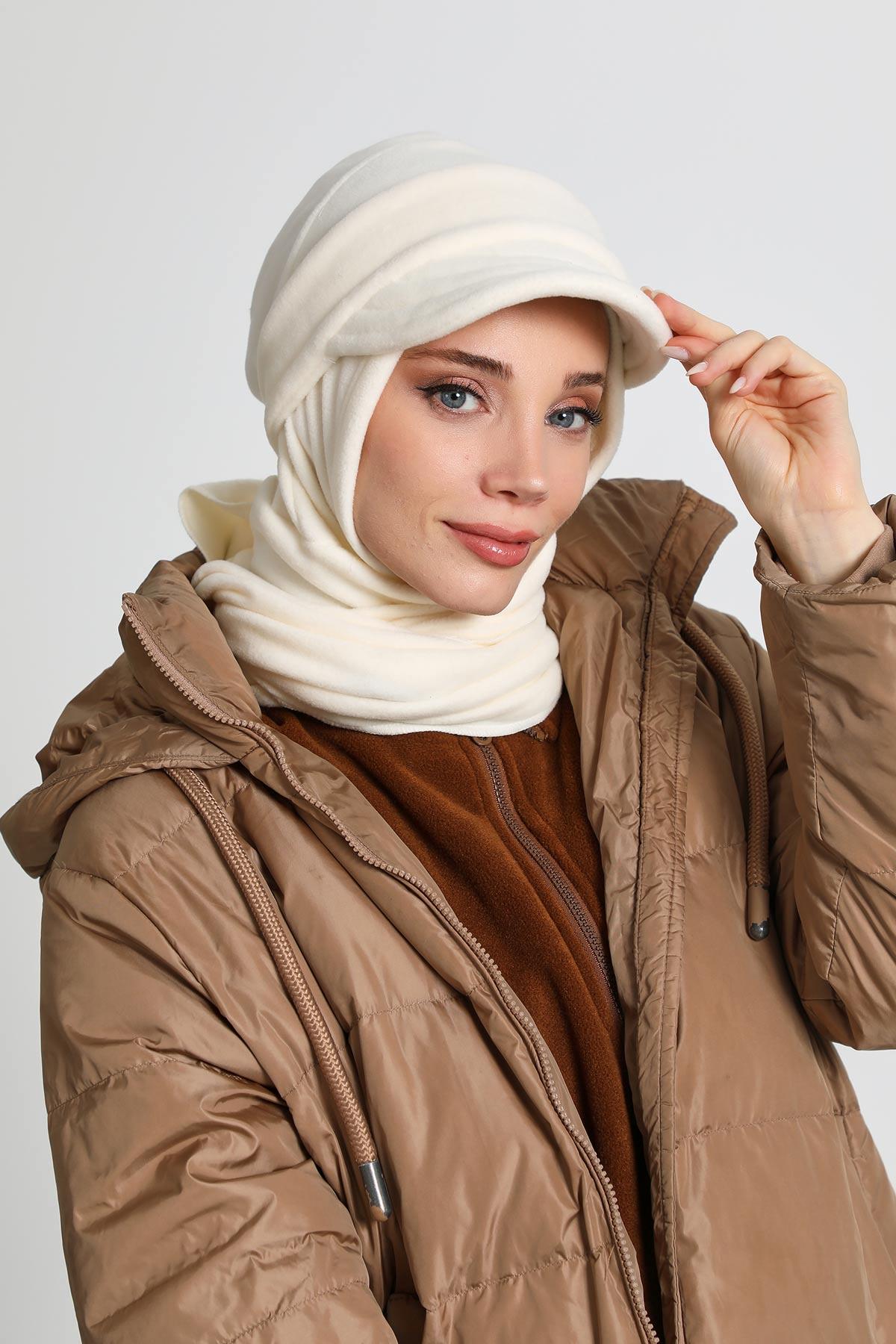 Kadın Çıkarılabilir Siperlikli Polar,Atkı Kışlık Türban,B-84PL