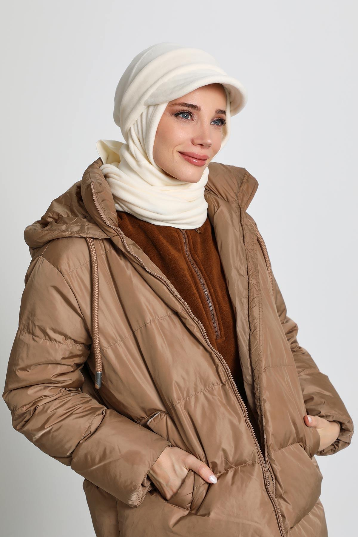 Kadın Çıkarılabilir Siperlikli Polar,Atkı Kışlık Türban,B-84PL