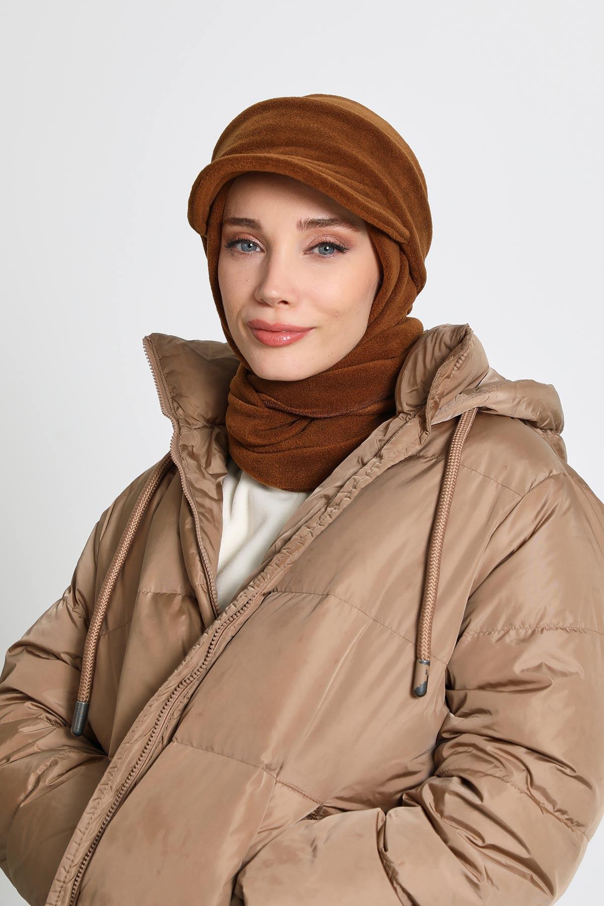 Kadın Çıkarılabilir Siperlikli Polar,Atkı Kışlık Türban,B-84PL