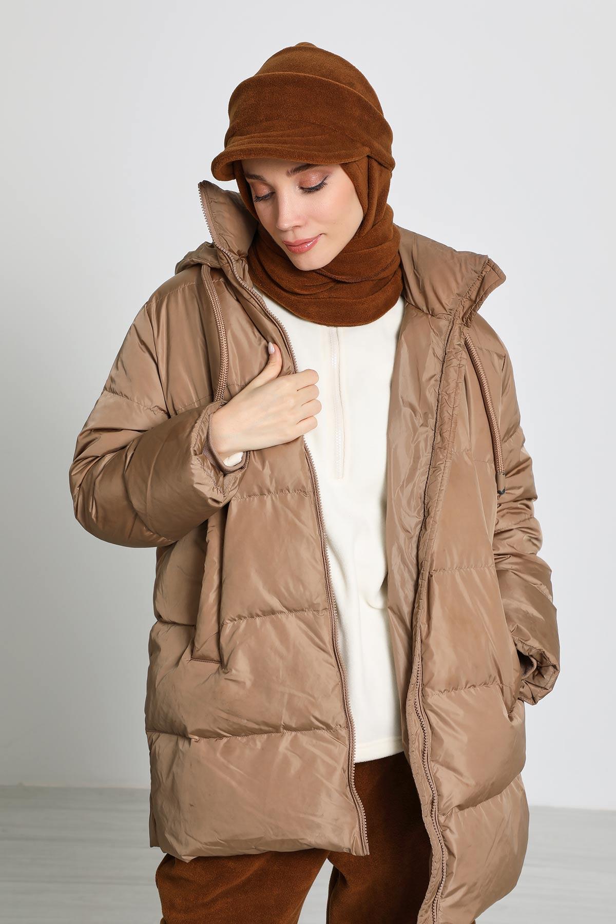 Kadın Çıkarılabilir Siperlikli Polar,Atkı Kışlık Türban,B-84PL