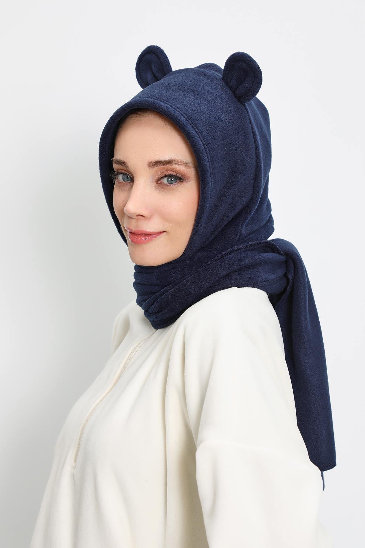 Kadın Kapüşonlu Polar Bere,Atkı,Boyunluk Şalı,Kışlık Kulaklı Şapka,B-83PL
