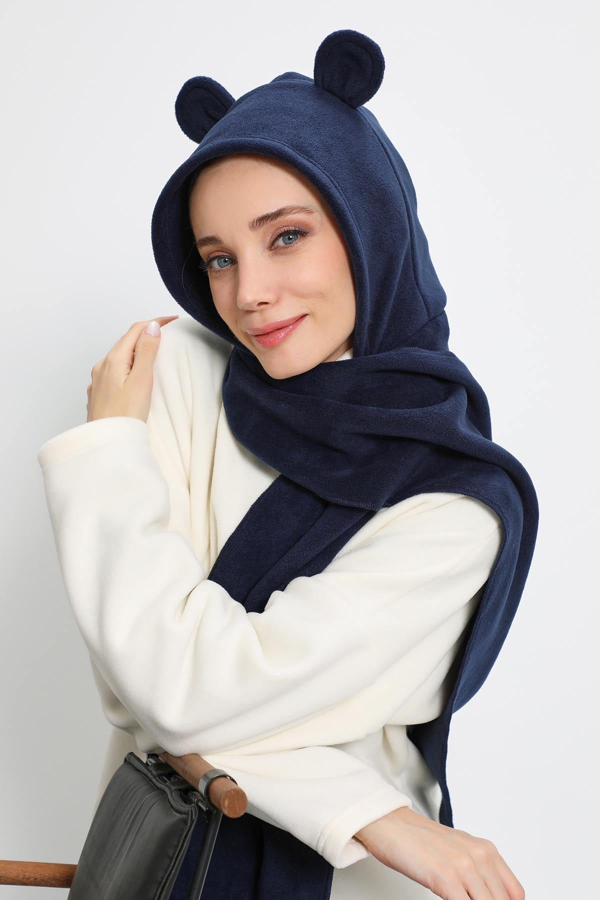 Kadın Kapüşonlu Polar Bere,Atkı,Boyunluk Şalı,Kışlık Kulaklı Şapka,B-83PL