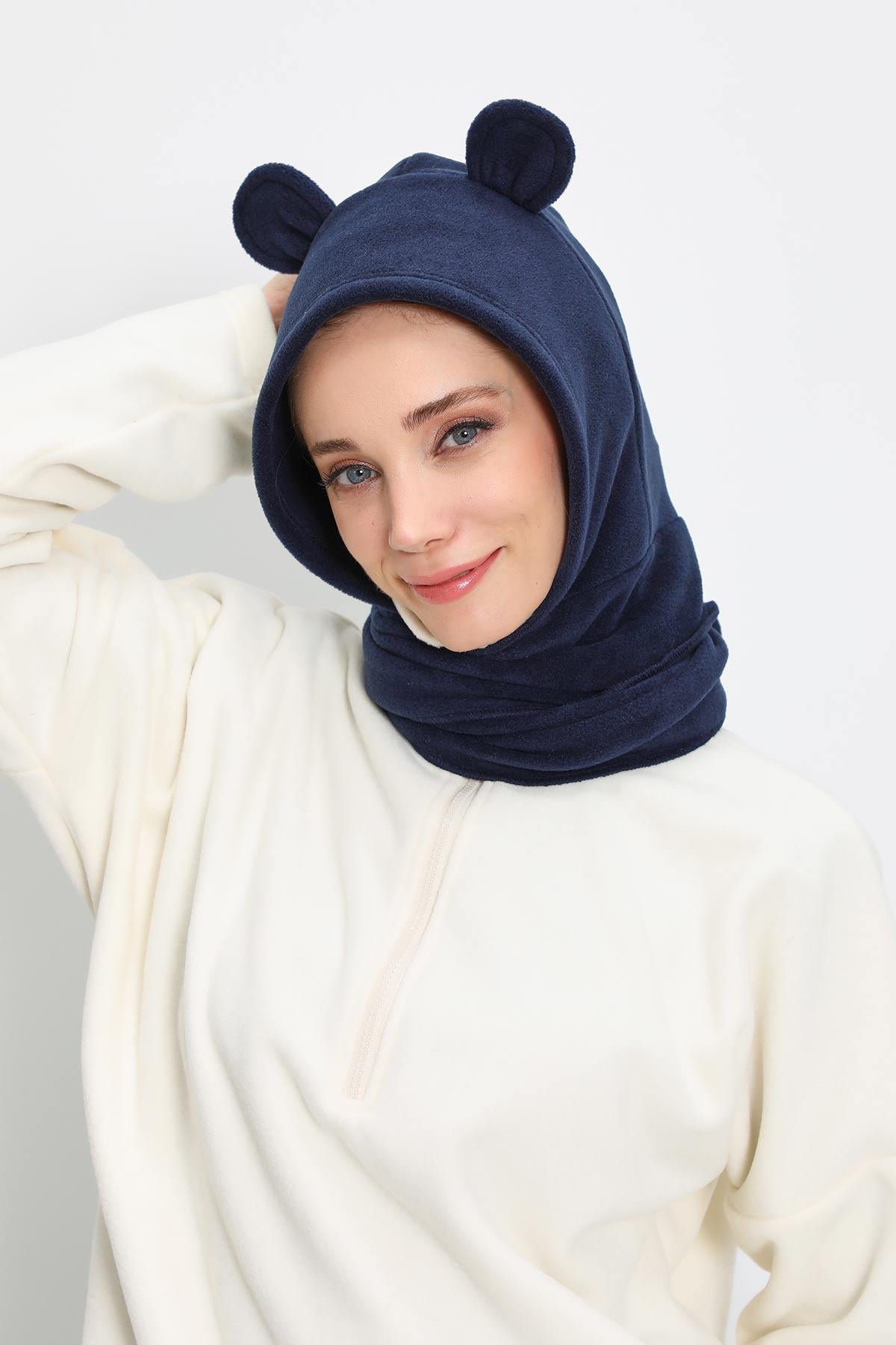 Kadın Kapüşonlu Polar Bere,Atkı,Boyunluk Şalı,Kışlık Kulaklı Şapka,B-83PL