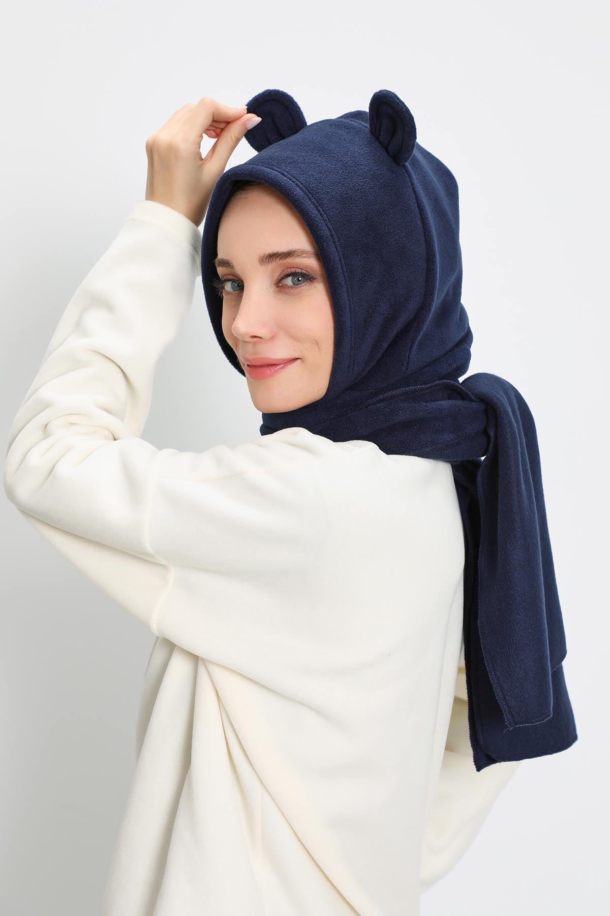 Kadın Kapüşonlu Polar Bere,Atkı,Boyunluk Şalı,Kışlık Kulaklı Şapka,B-83PL