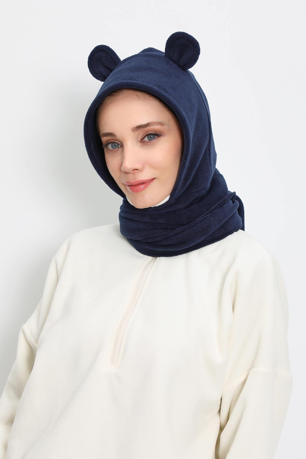 Kadın Kapüşonlu Polar Bere,Atkı,Boyunluk Şalı,Kışlık Kulaklı Şapka,B-83PL