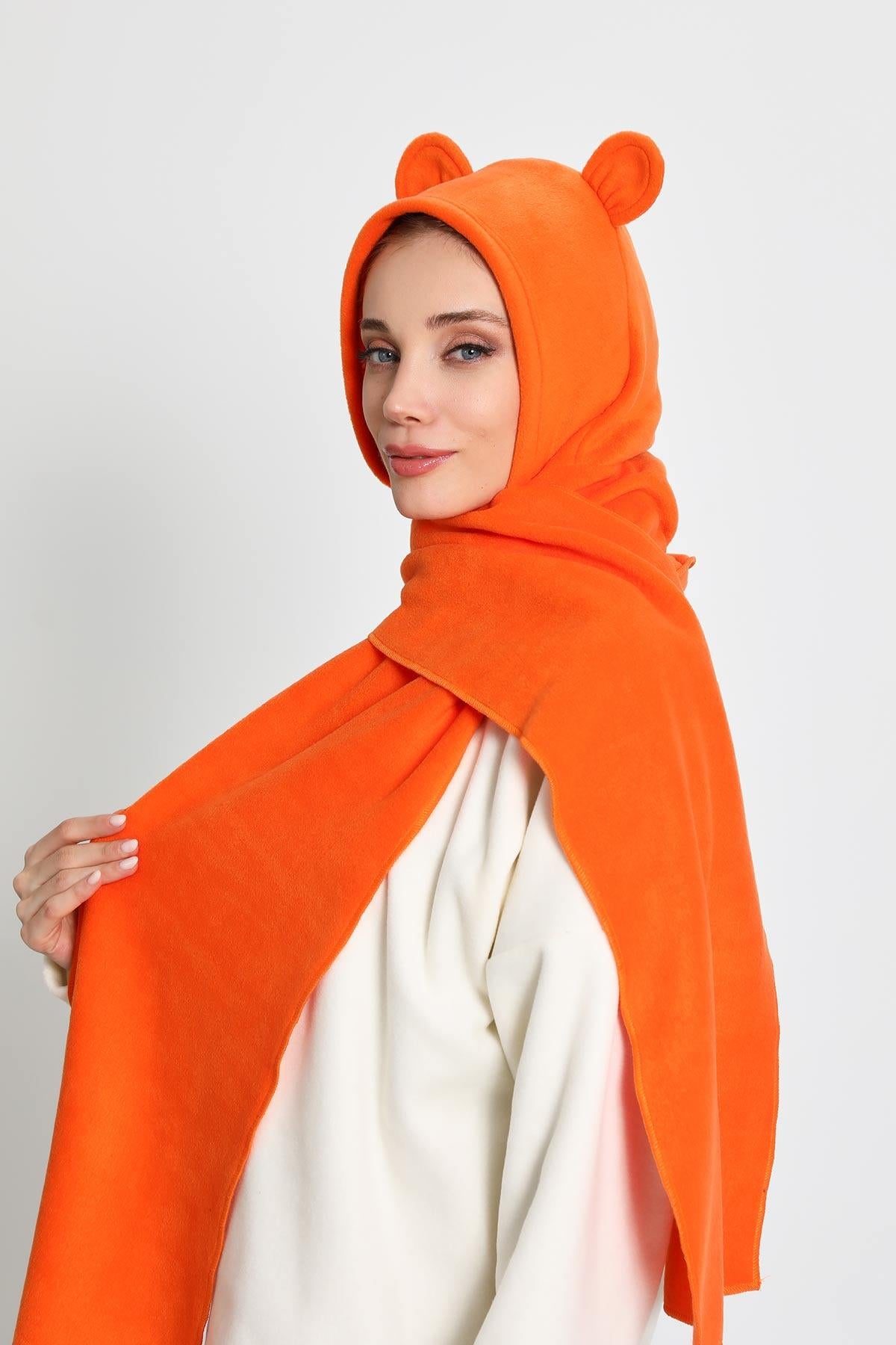 Kadın Kapüşonlu Polar Bere,Atkı,Boyunluk Şalı,Kışlık Kulaklı Şapka,B-83PL