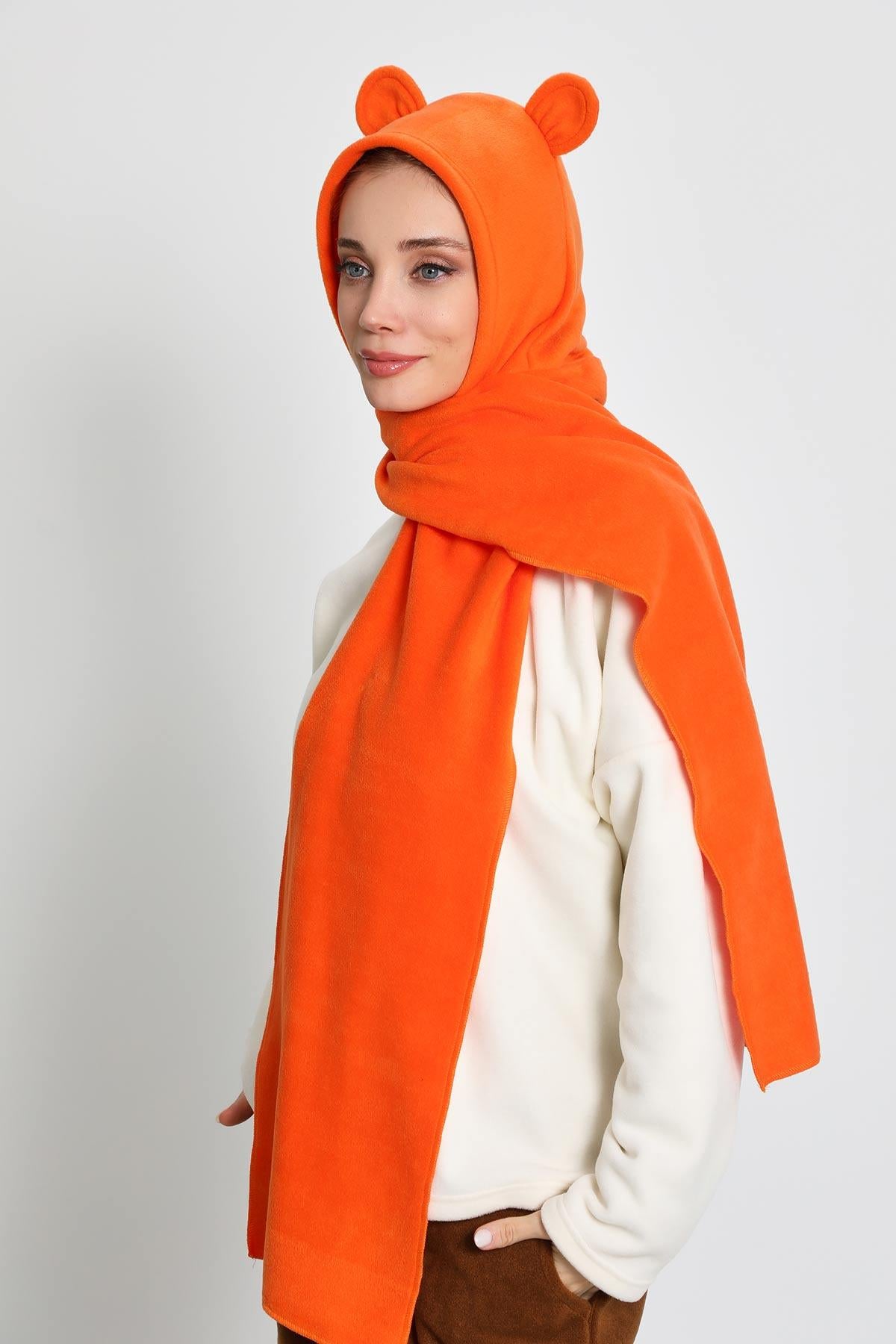 Kadın Kapüşonlu Polar Bere,Atkı,Boyunluk Şalı,Kışlık Kulaklı Şapka,B-83PL