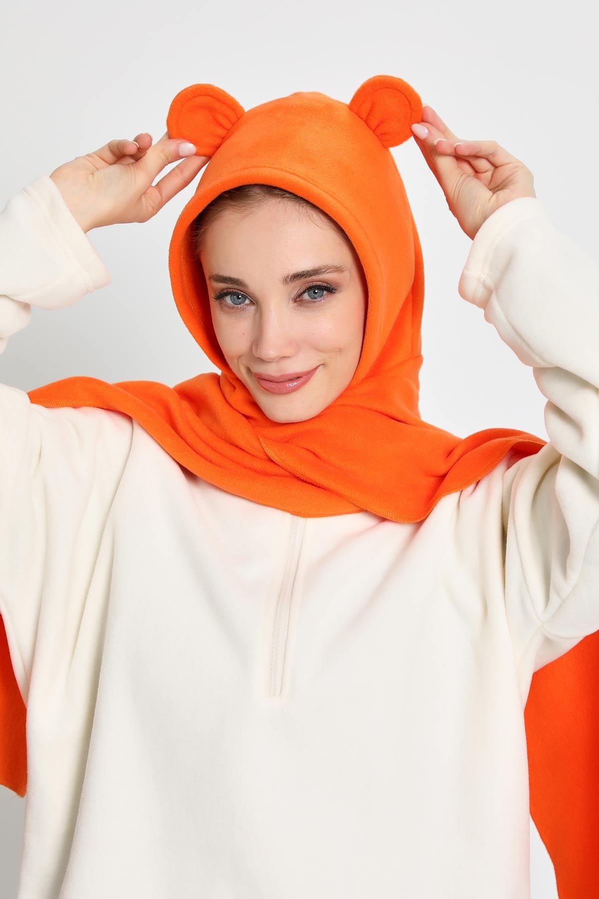 Kadın Kapüşonlu Polar Bere,Atkı,Boyunluk Şalı,Kışlık Kulaklı Şapka,B-83PL