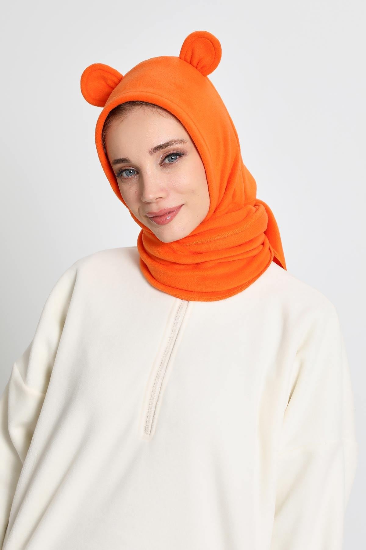 Kadın Kapüşonlu Polar Bere,Atkı,Boyunluk Şalı,Kışlık Kulaklı Şapka,B-83PL
