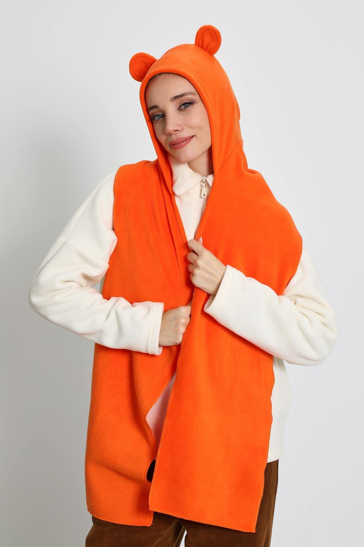 Kadın Kapüşonlu Polar Bere,Atkı,Boyunluk Şalı,Kışlık Kulaklı Şapka,B-83PL