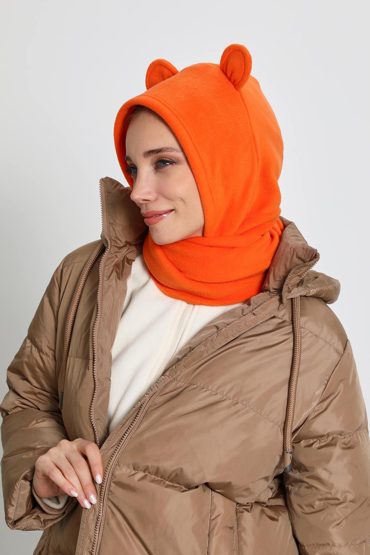 Kadın Kapüşonlu Polar Bere,Atkı,Boyunluk Şalı,Kışlık Kulaklı Şapka,B-83PL