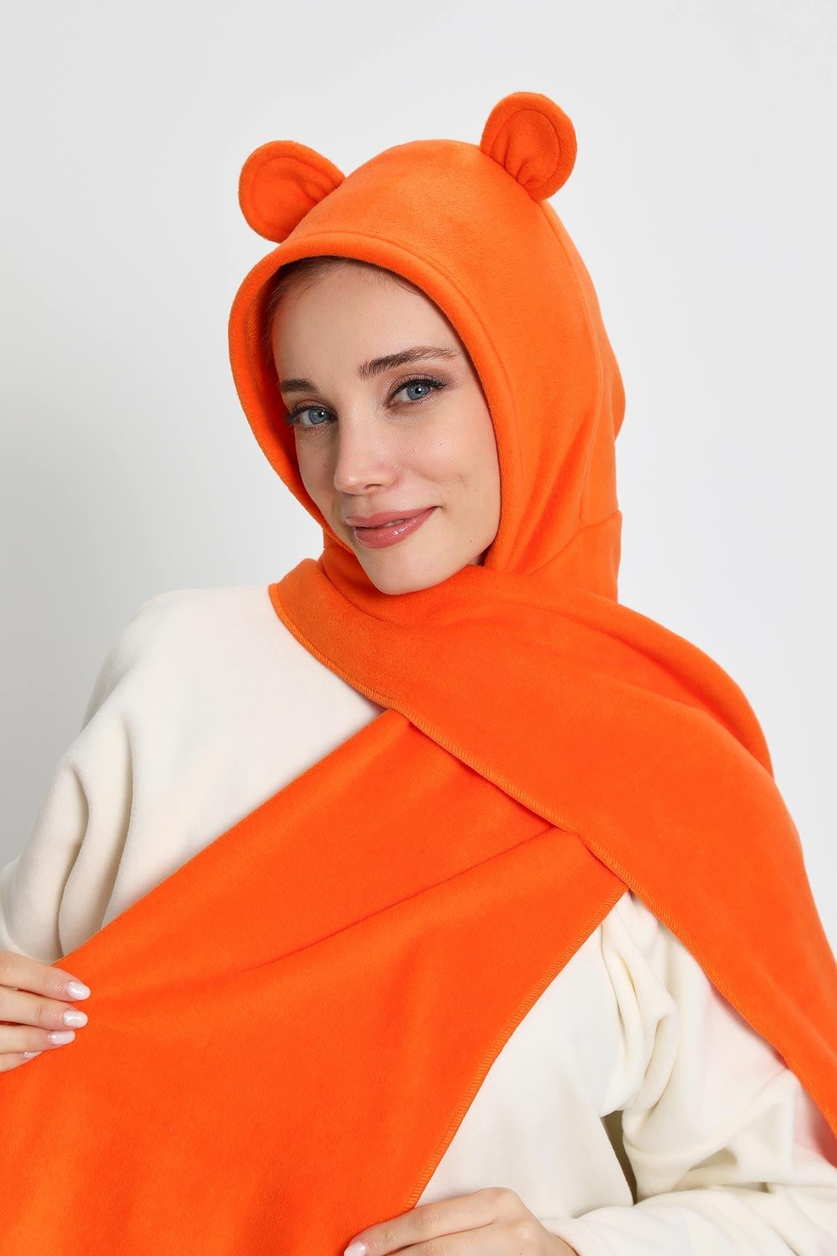 Kadın Kapüşonlu Polar Bere,Atkı,Boyunluk Şalı,Kışlık Kulaklı Şapka,B-83PL