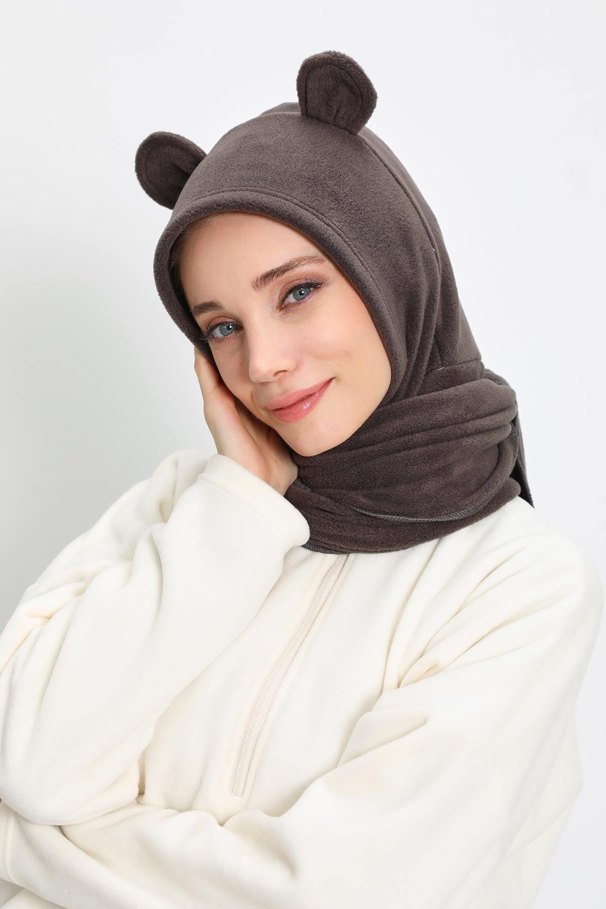 Kadın Kapüşonlu Polar Bere,Atkı,Boyunluk Şalı,Kışlık Kulaklı Şapka,B-83PL