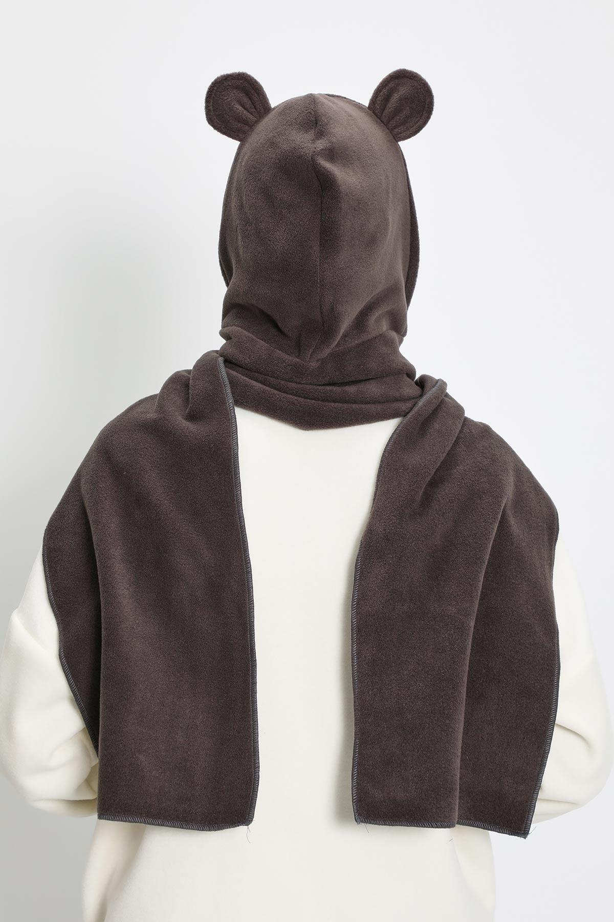 Kadın Kapüşonlu Polar Bere,Atkı,Boyunluk Şalı,Kışlık Kulaklı Şapka,B-83PL