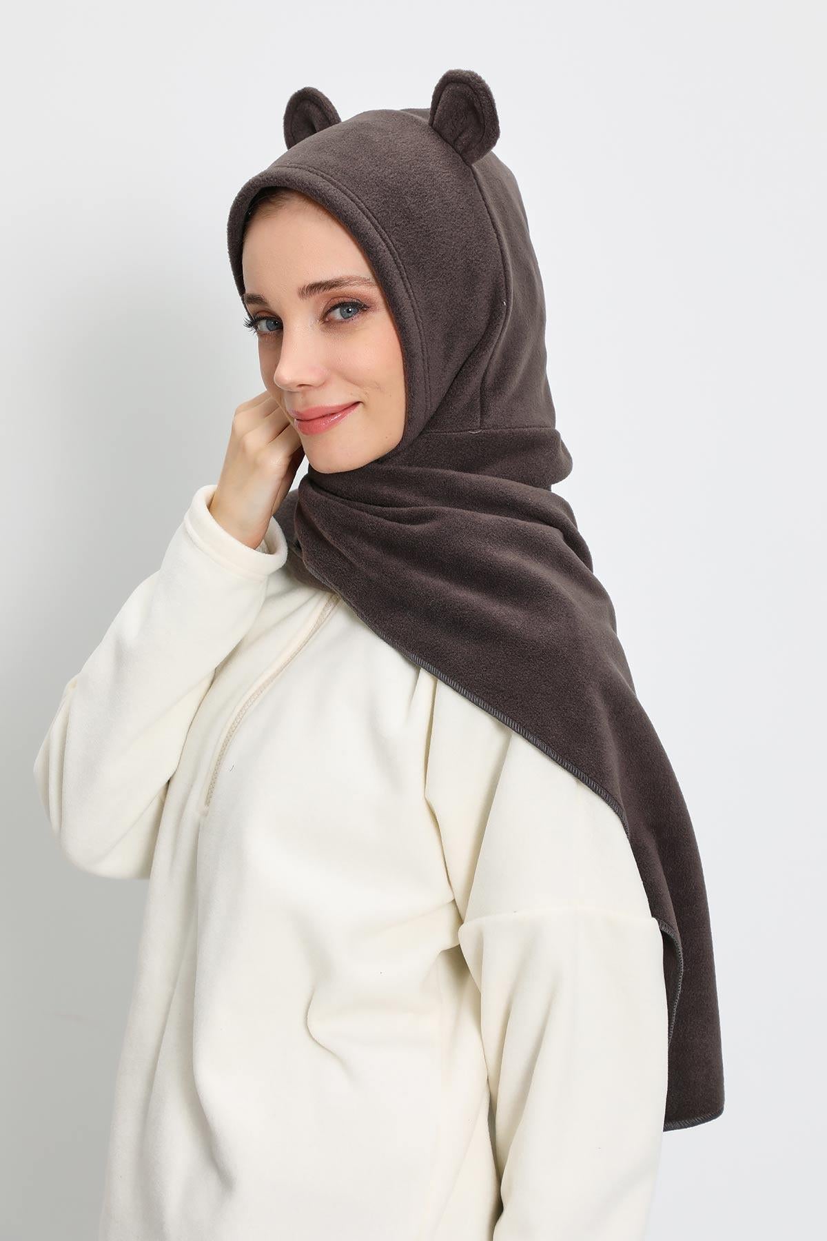 Kadın Kapüşonlu Polar Bere,Atkı,Boyunluk Şalı,Kışlık Kulaklı Şapka,B-83PL