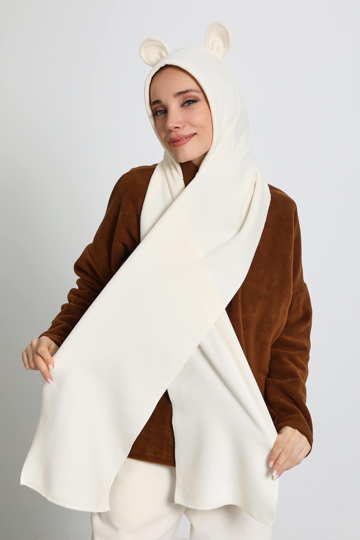 Kadın Kapüşonlu Polar Bere,Atkı,Boyunluk Şalı,Kışlık Kulaklı Şapka,B-83PL