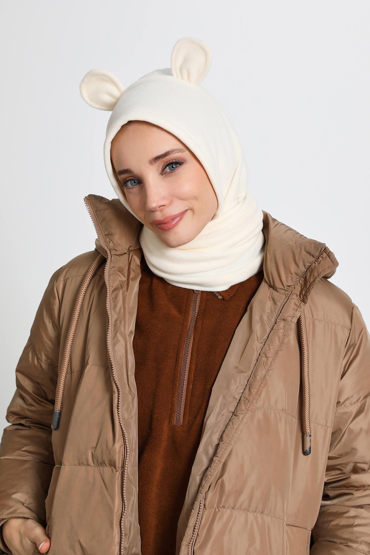 Kadın Kapüşonlu Polar Bere,Atkı,Boyunluk Şalı,Kışlık Kulaklı Şapka,B-83PL