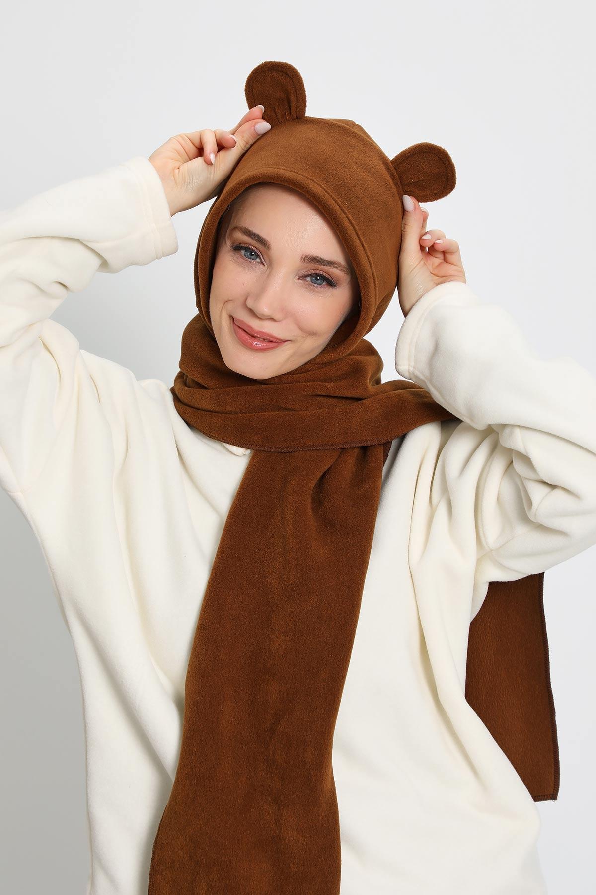 Kadın Kapüşonlu Polar Bere,Atkı,Boyunluk Şalı,Kışlık Kulaklı Şapka,B-83PL