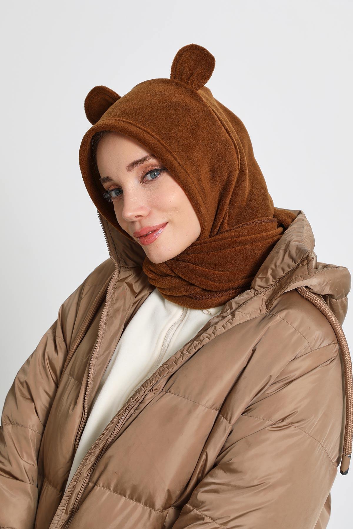 Kadın Kapüşonlu Polar Bere,Atkı,Boyunluk Şalı,Kışlık Kulaklı Şapka,B-83PL