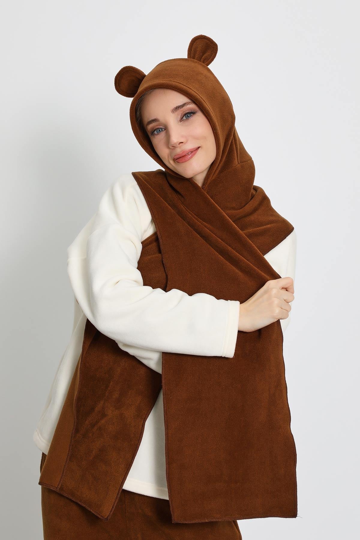 Kadın Kapüşonlu Polar Bere,Atkı,Boyunluk Şalı,Kışlık Kulaklı Şapka,B-83PL