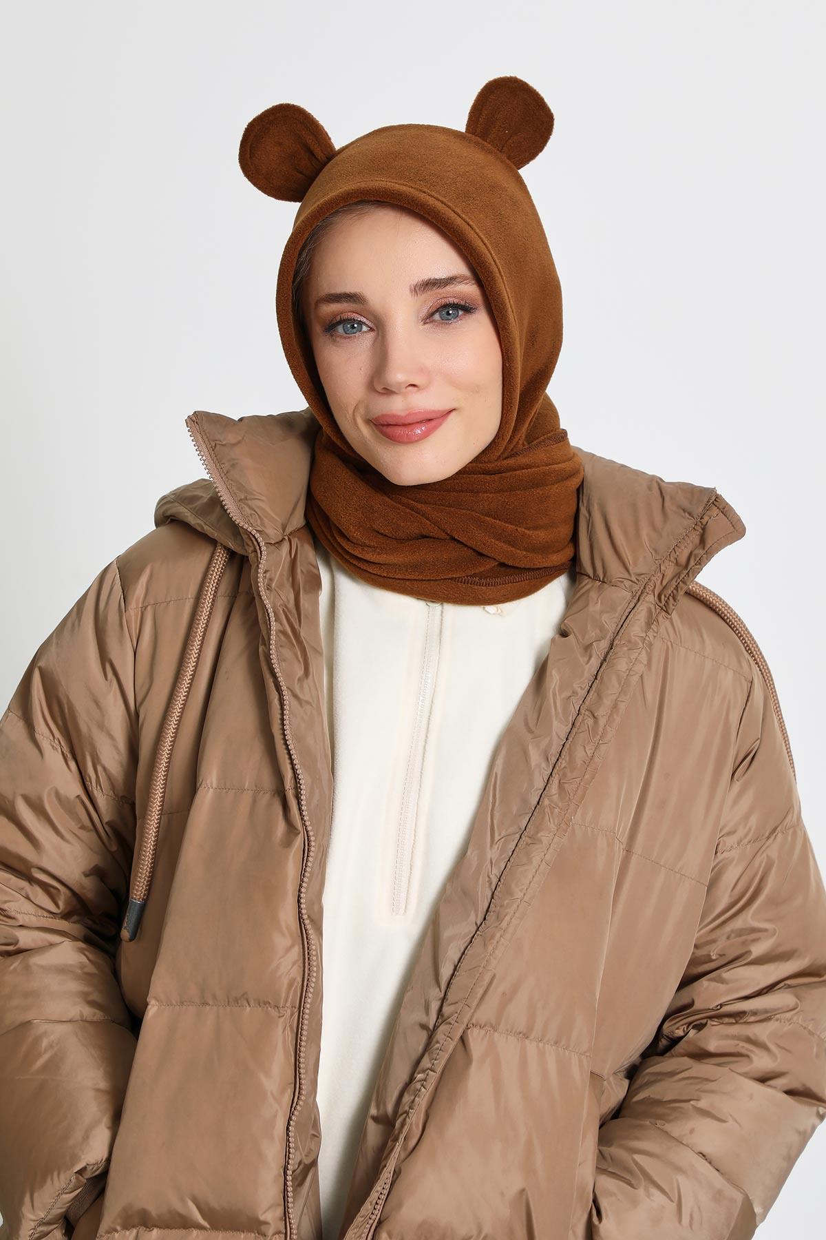 Kadın Kapüşonlu Polar Bere,Atkı,Boyunluk Şalı,Kışlık Kulaklı Şapka,B-83PL
