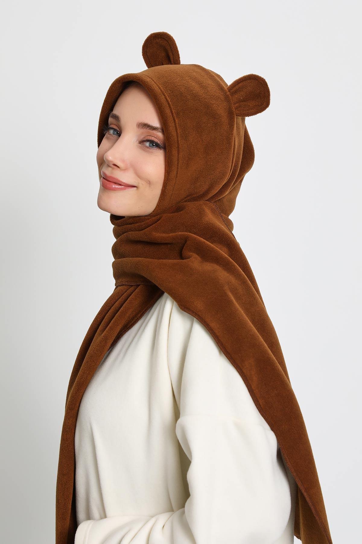 Kadın Kapüşonlu Polar Bere,Atkı,Boyunluk Şalı,Kışlık Kulaklı Şapka,B-83PL