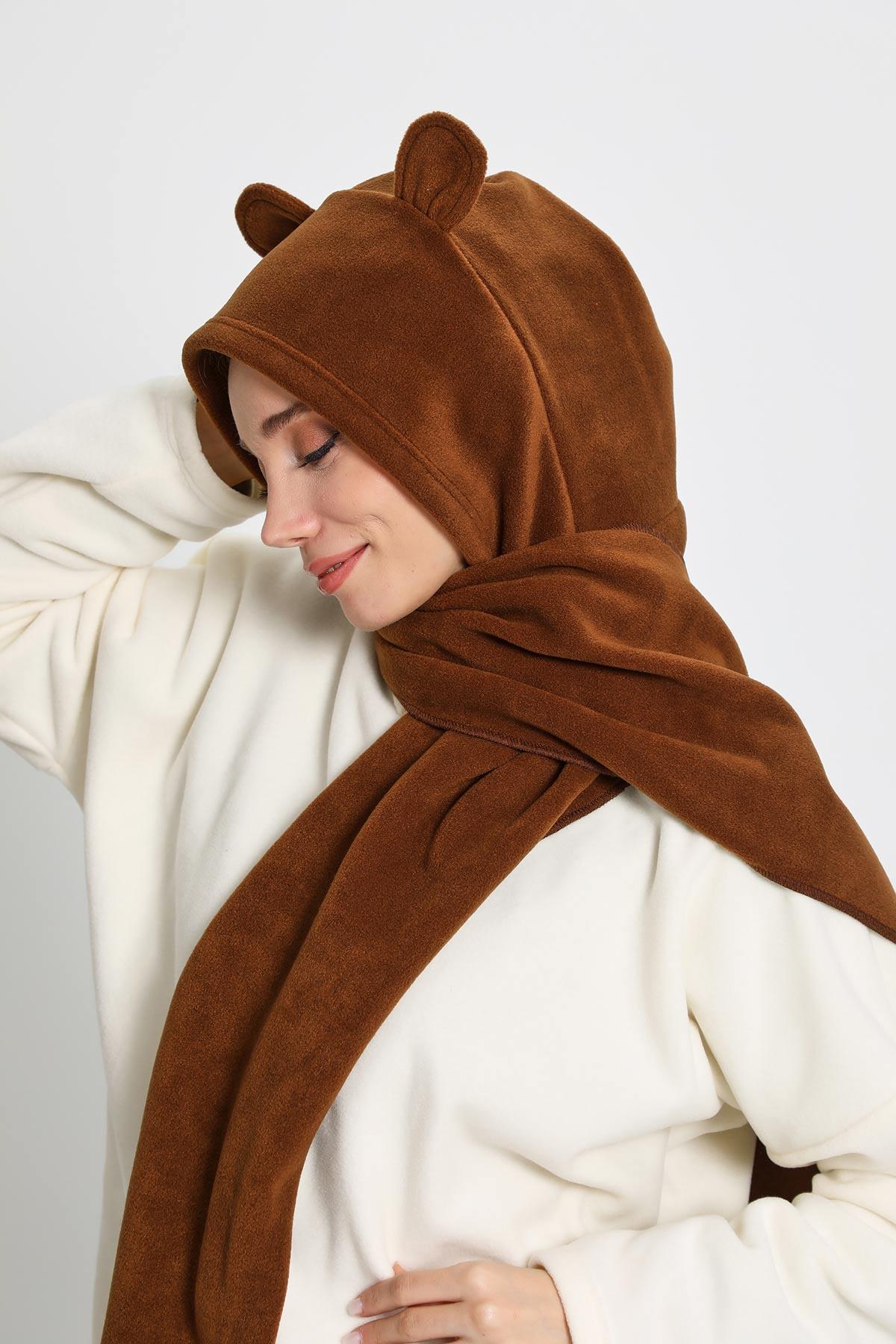 Kadın Kapüşonlu Polar Bere,Atkı,Boyunluk Şalı,Kışlık Kulaklı Şapka,B-83PL