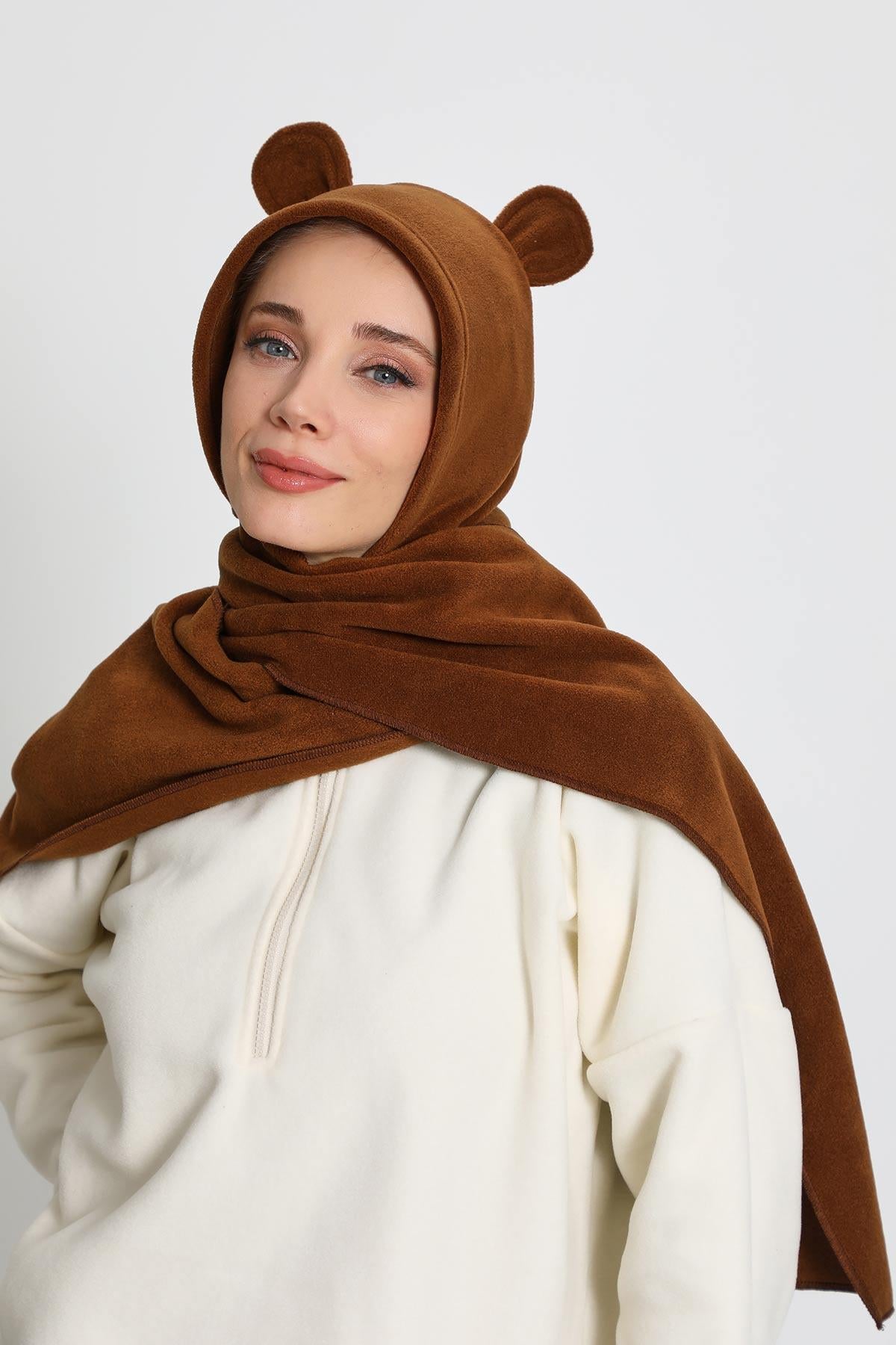 Kadın Kapüşonlu Polar Bere,Atkı,Boyunluk Şalı,Kışlık Kulaklı Şapka,B-83PL