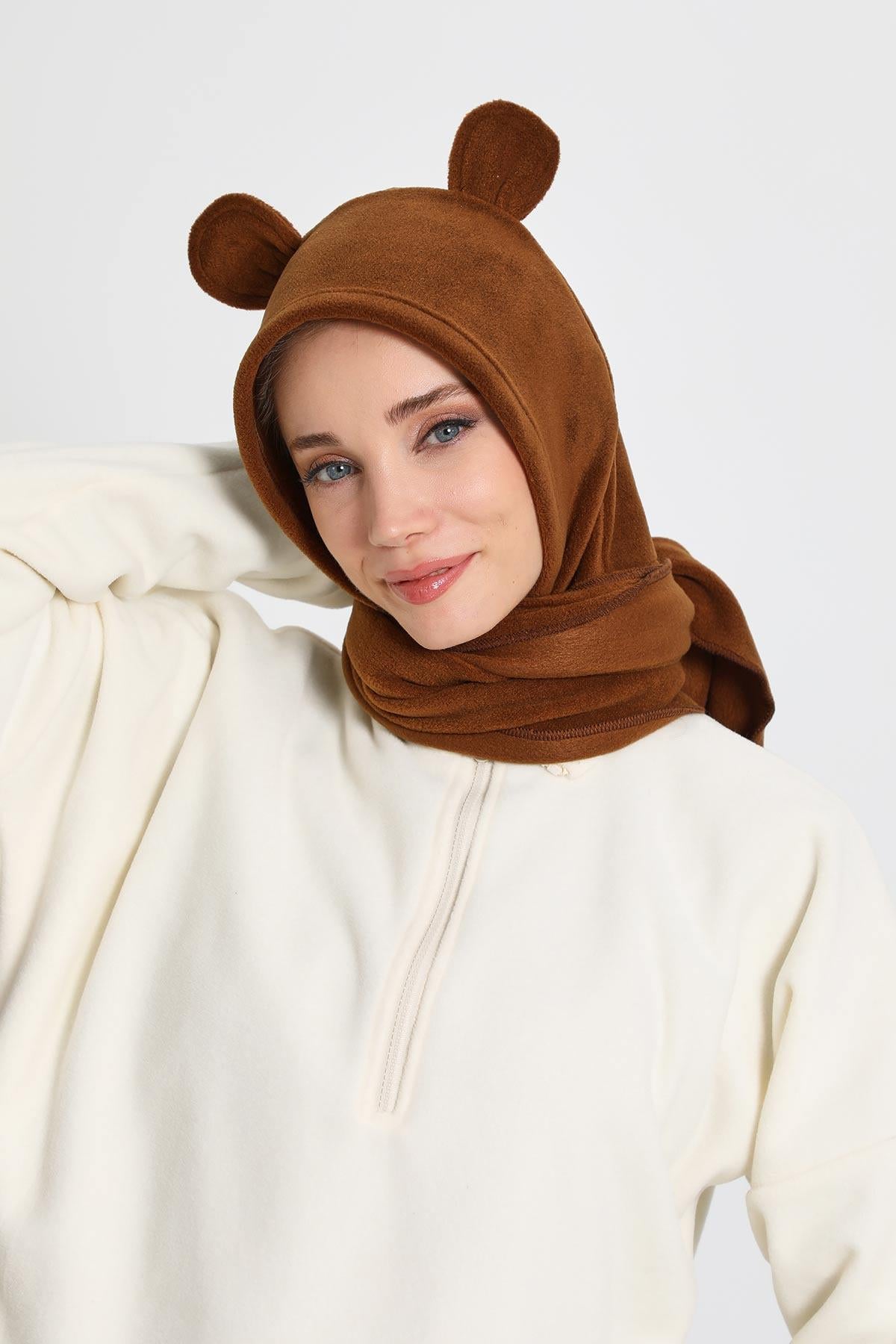 Kadın Kapüşonlu Polar Bere,Atkı,Boyunluk Şalı,Kışlık Kulaklı Şapka,B-83PL