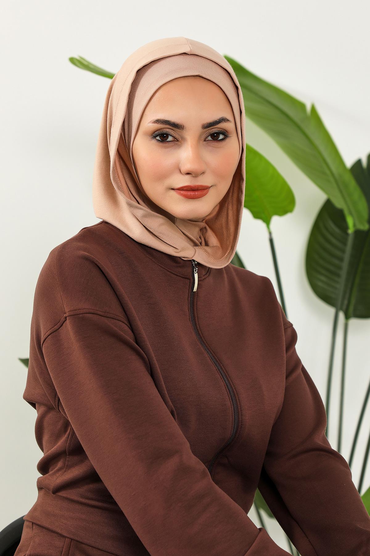 Kapşon ve Kapatıcı Özellikli Penye Kadın Hazır Bone,B-89P