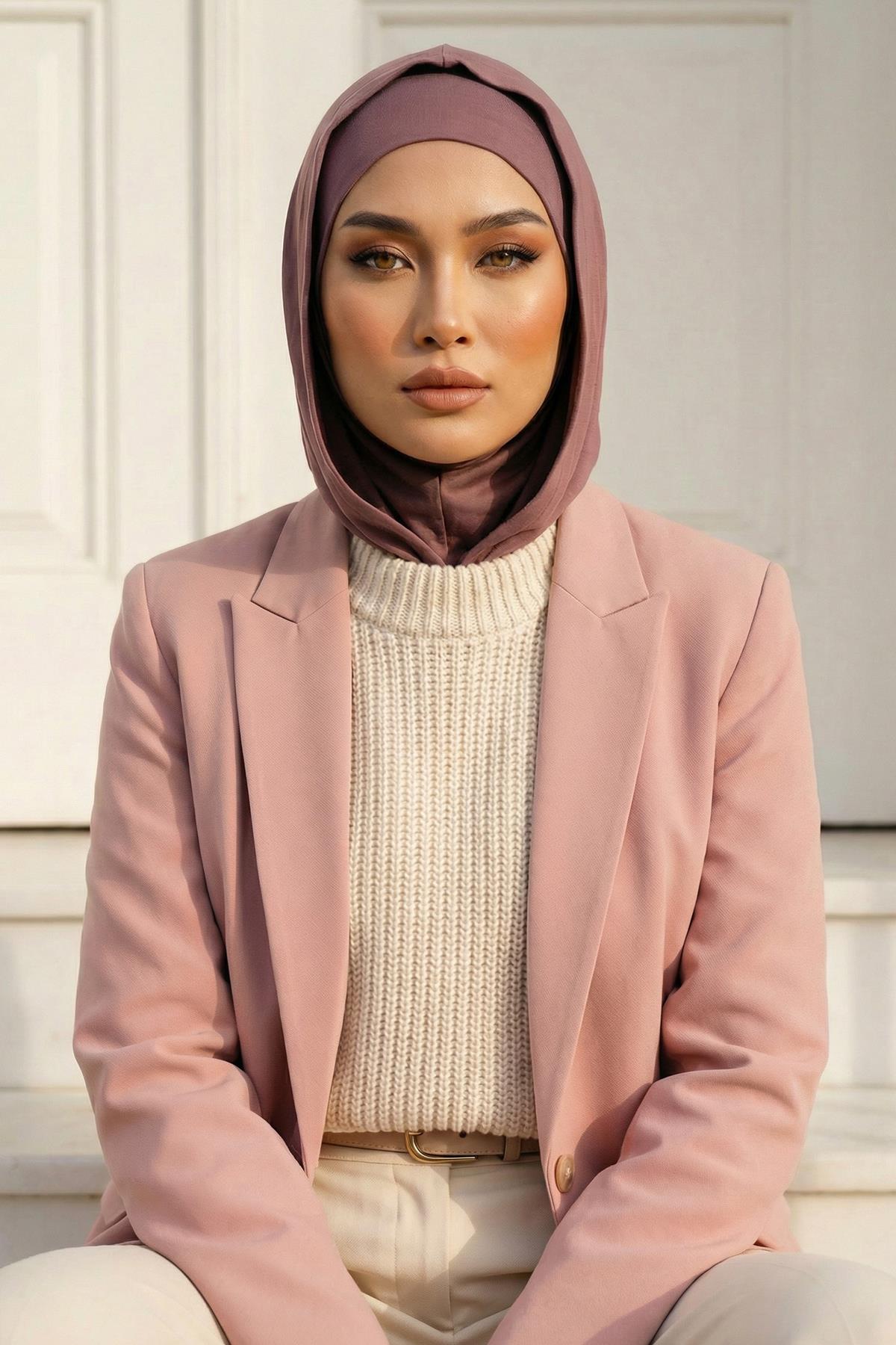 Kapşon ve Kapatıcı Özellikli Penye Kadın Hazır Bone,B-89P