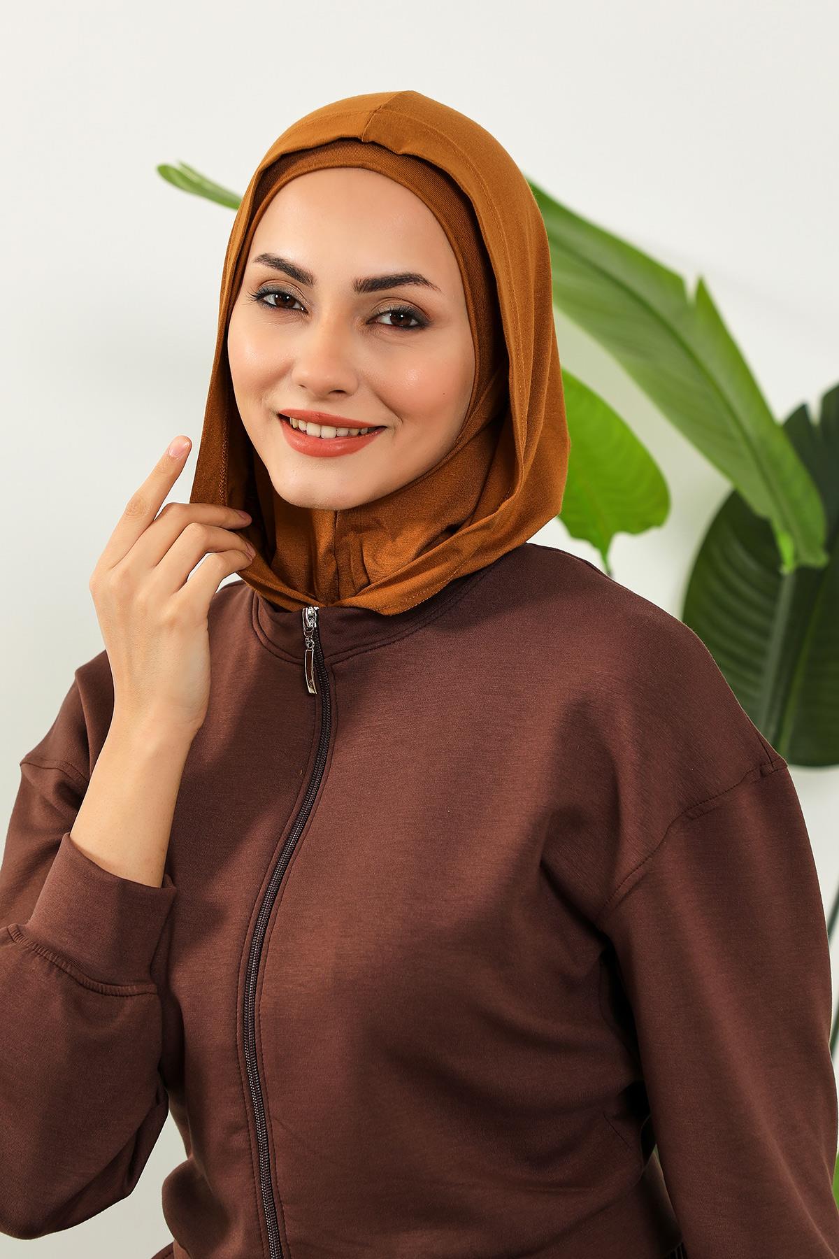 Kapşon ve Kapatıcı Özellikli Penye Kadın Hazır Bone,B-89P