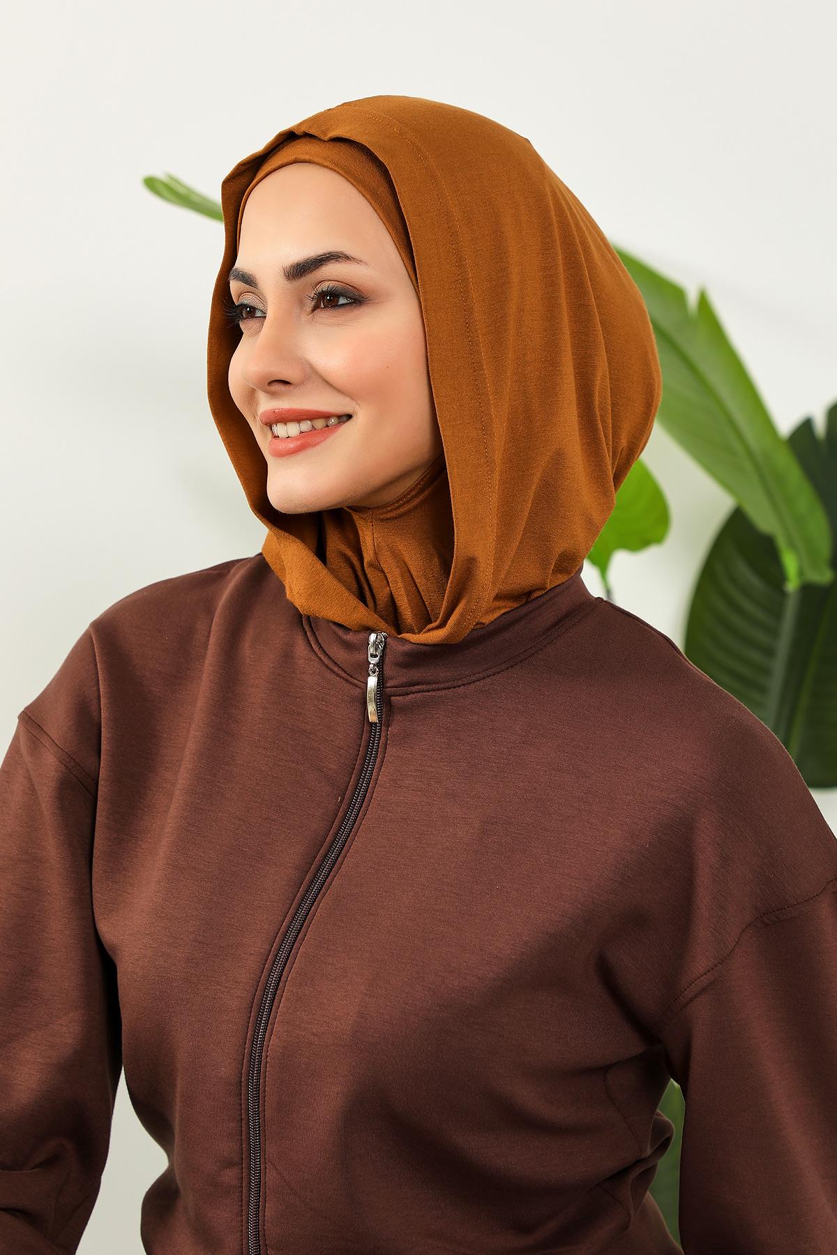 Kapşon ve Kapatıcı Özellikli Penye Kadın Hazır Bone,B-89P