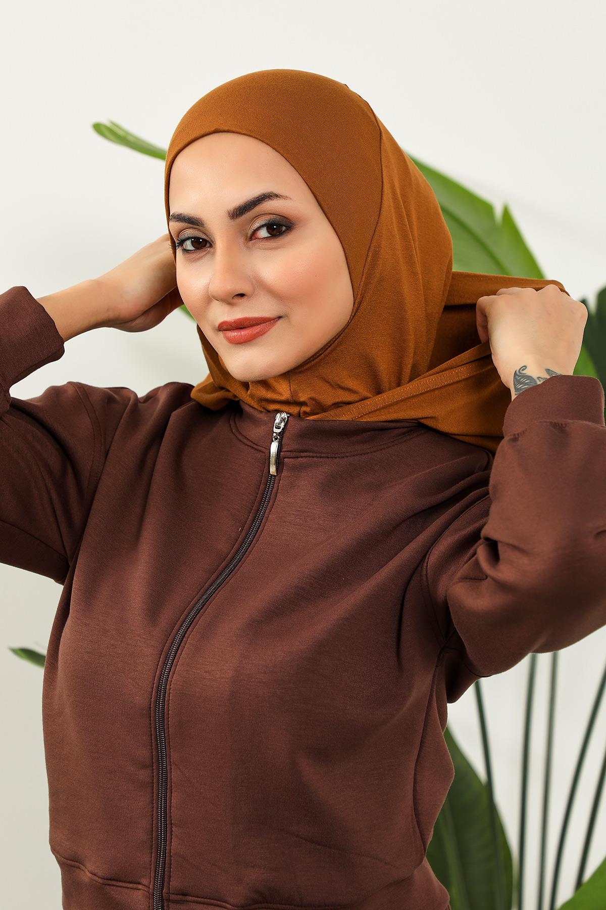 Kapşon ve Kapatıcı Özellikli Penye Kadın Hazır Bone,B-89P