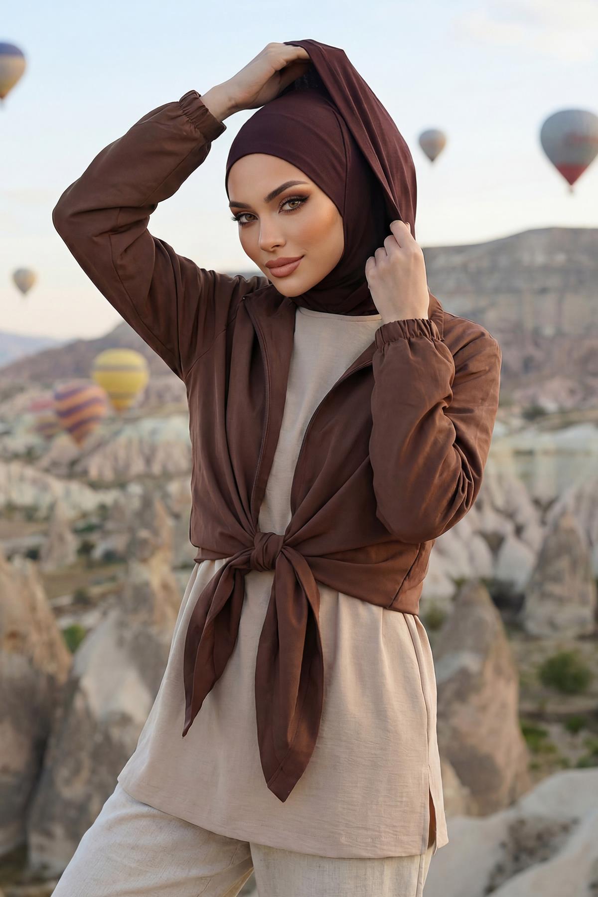 Kapşon ve Kapatıcı Özellikli Penye Kadın Hazır Bone,B-89P