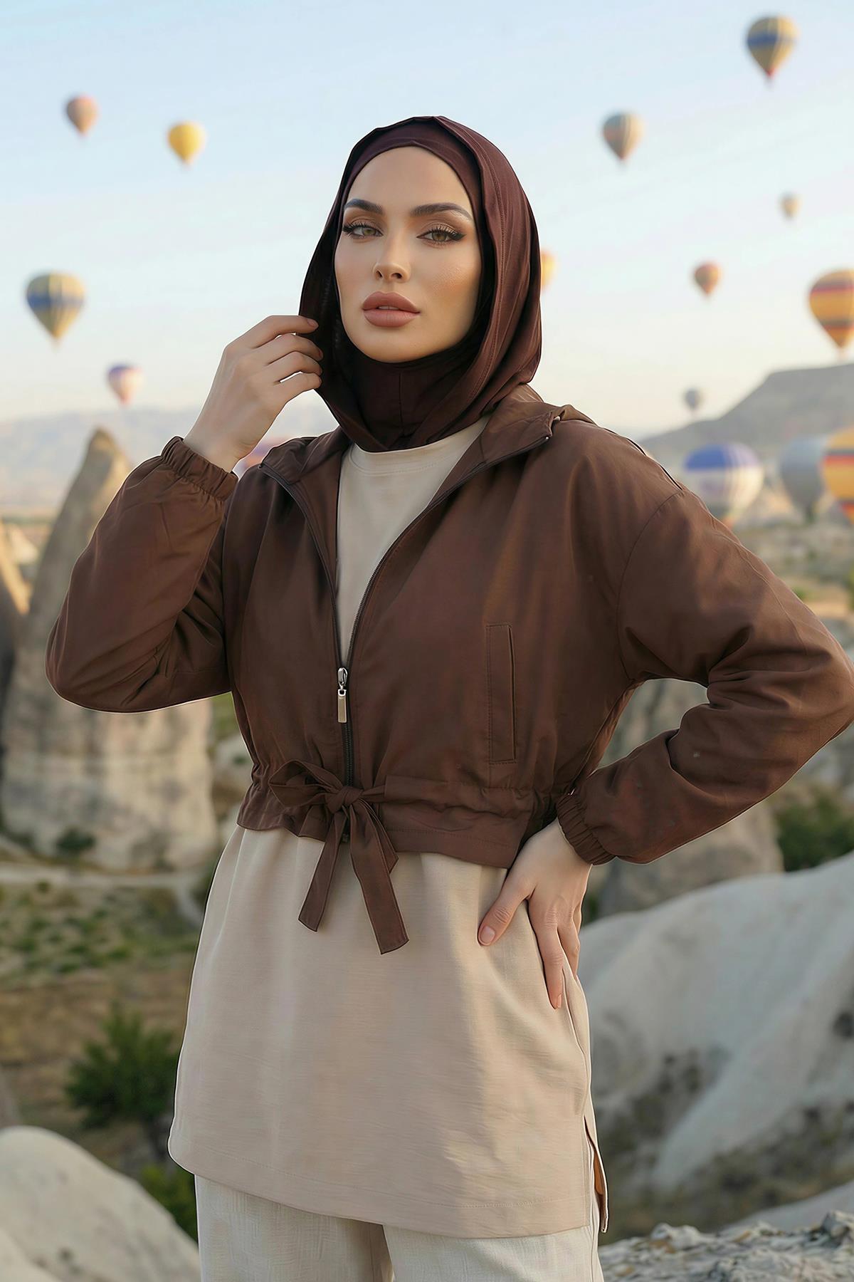 Kapşon ve Kapatıcı Özellikli Penye Kadın Hazır Bone,B-89P