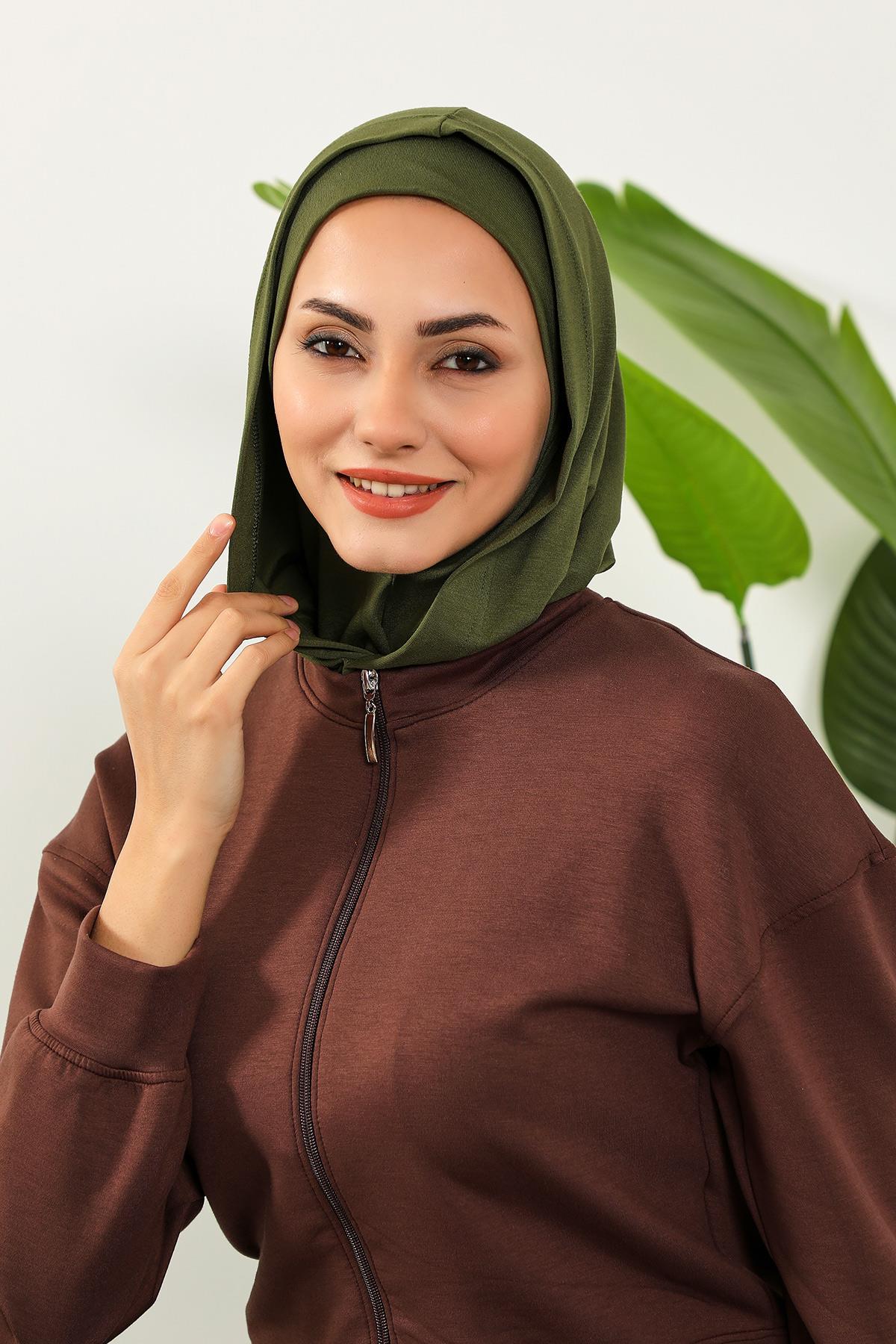 Kapşon ve Kapatıcı Özellikli Penye Kadın Hazır Bone,B-89P